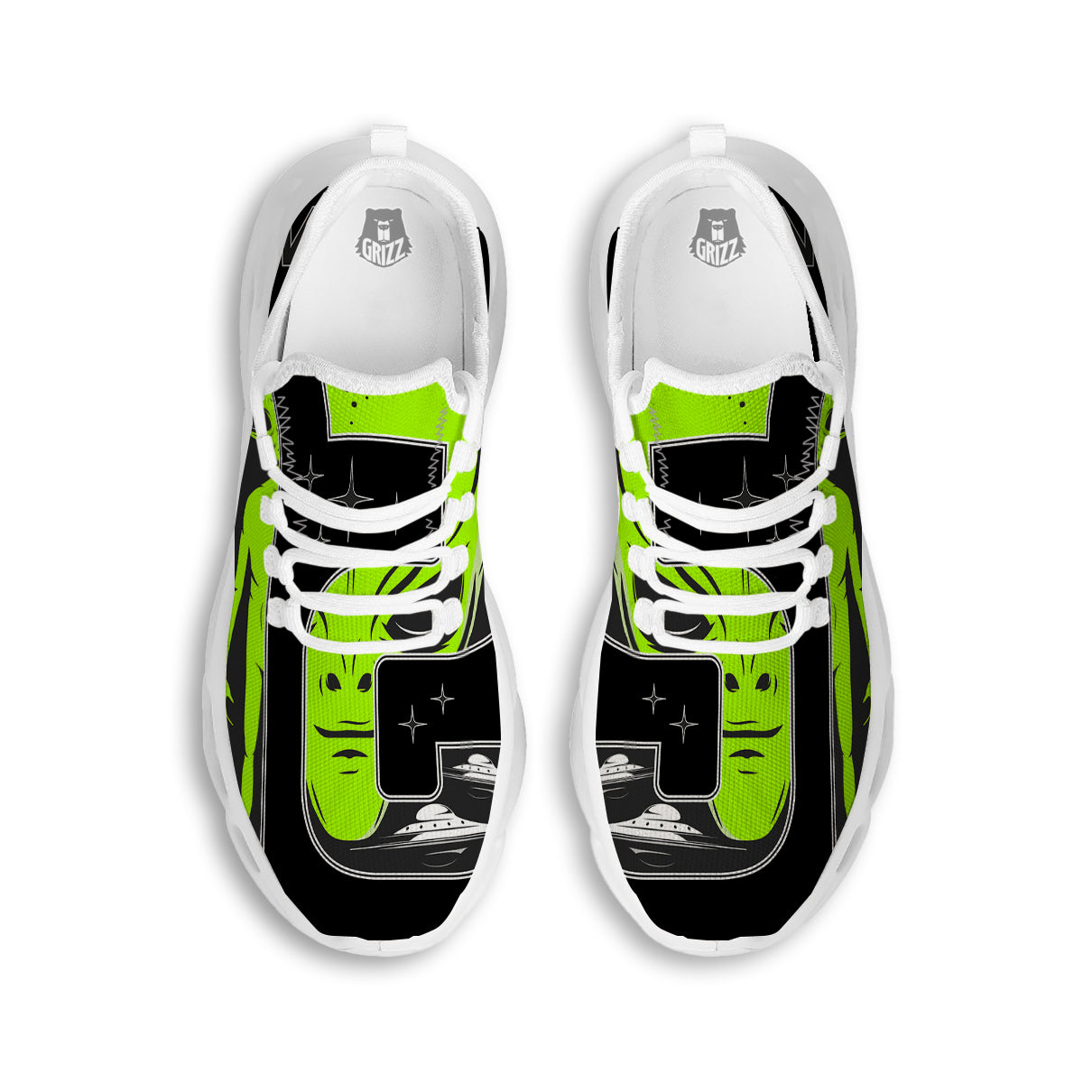 Zone 51 Alien And UFO Print White Running Shoes-grizzshop