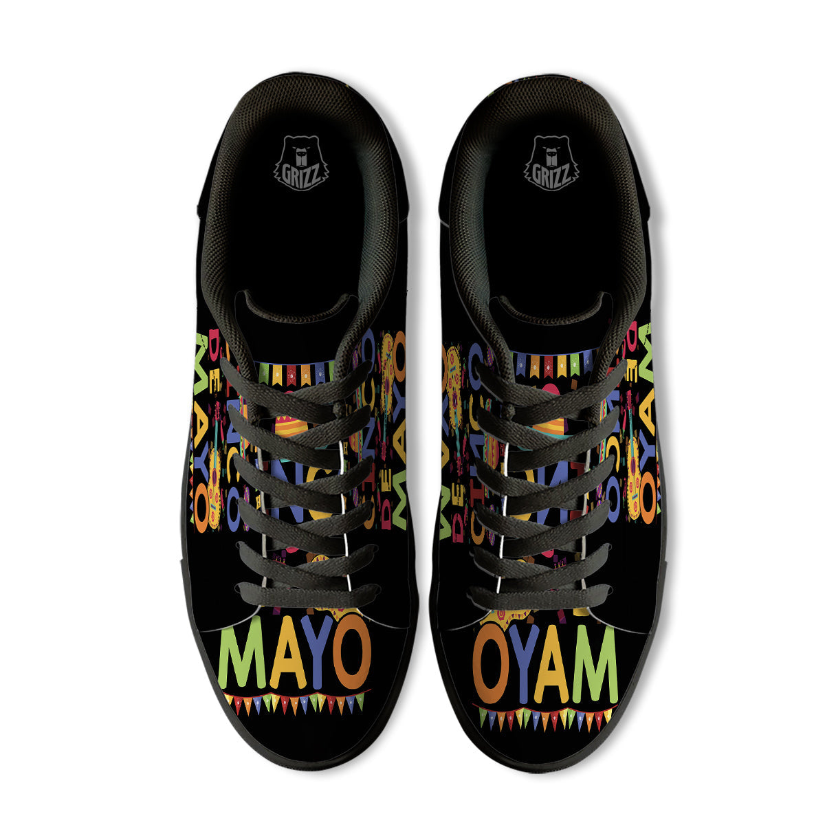 de Mayo Colorful Cinco Print Black Low Top Sneakers-grizzshop