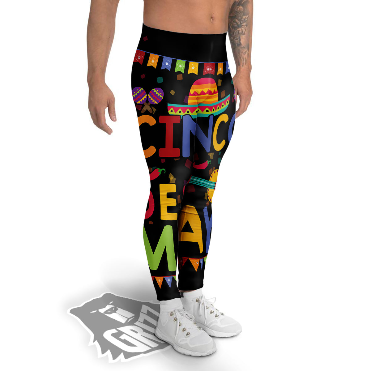 de Mayo Colorful Cinco Print Men's Leggings-grizzshop