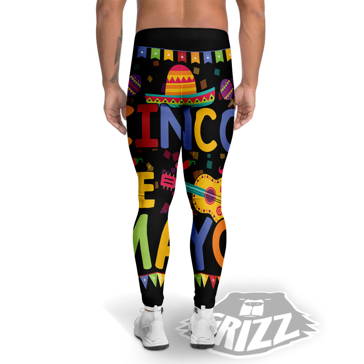 de Mayo Colorful Cinco Print Men's Leggings-grizzshop