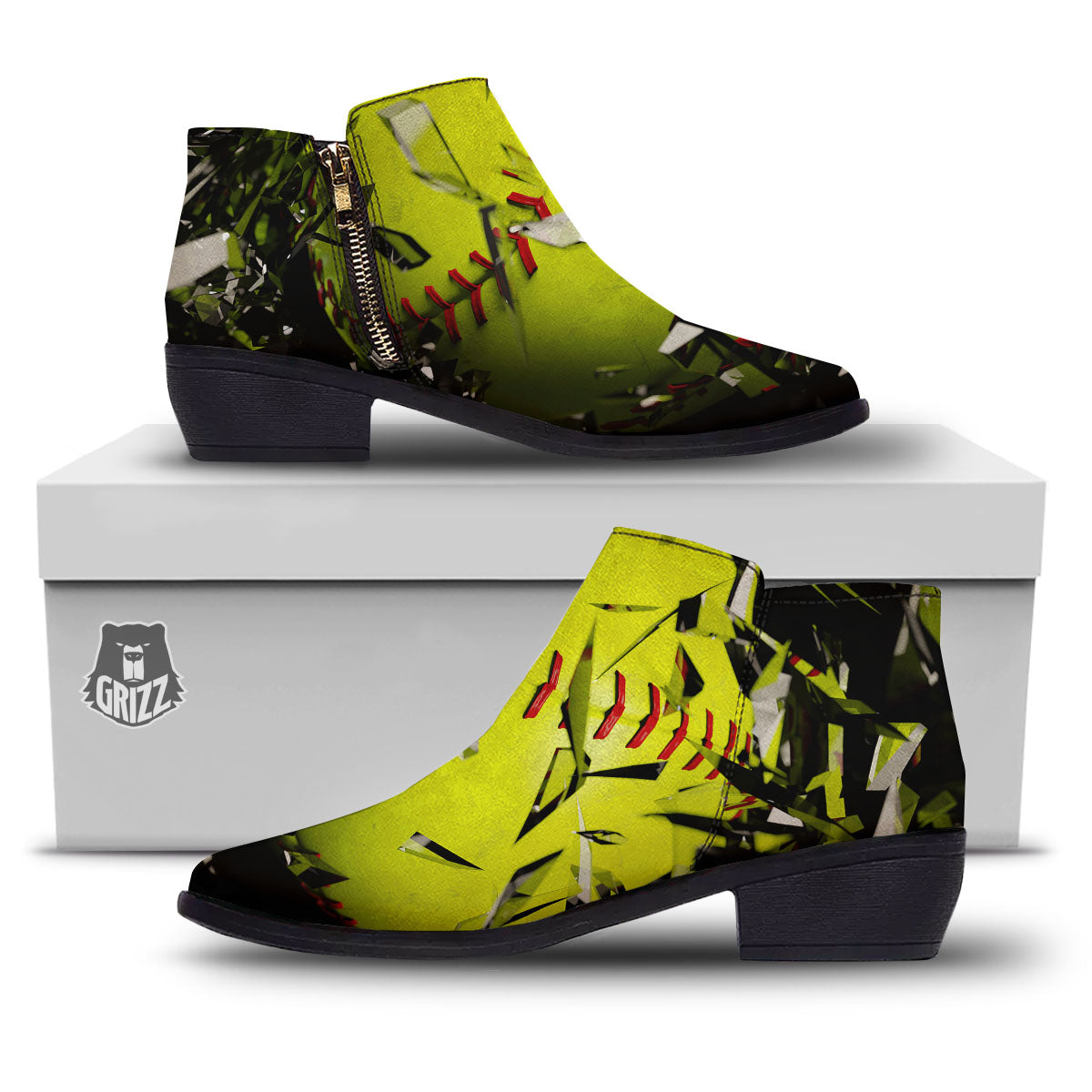 3D Baseballs Print Ankle Boots-grizzshop