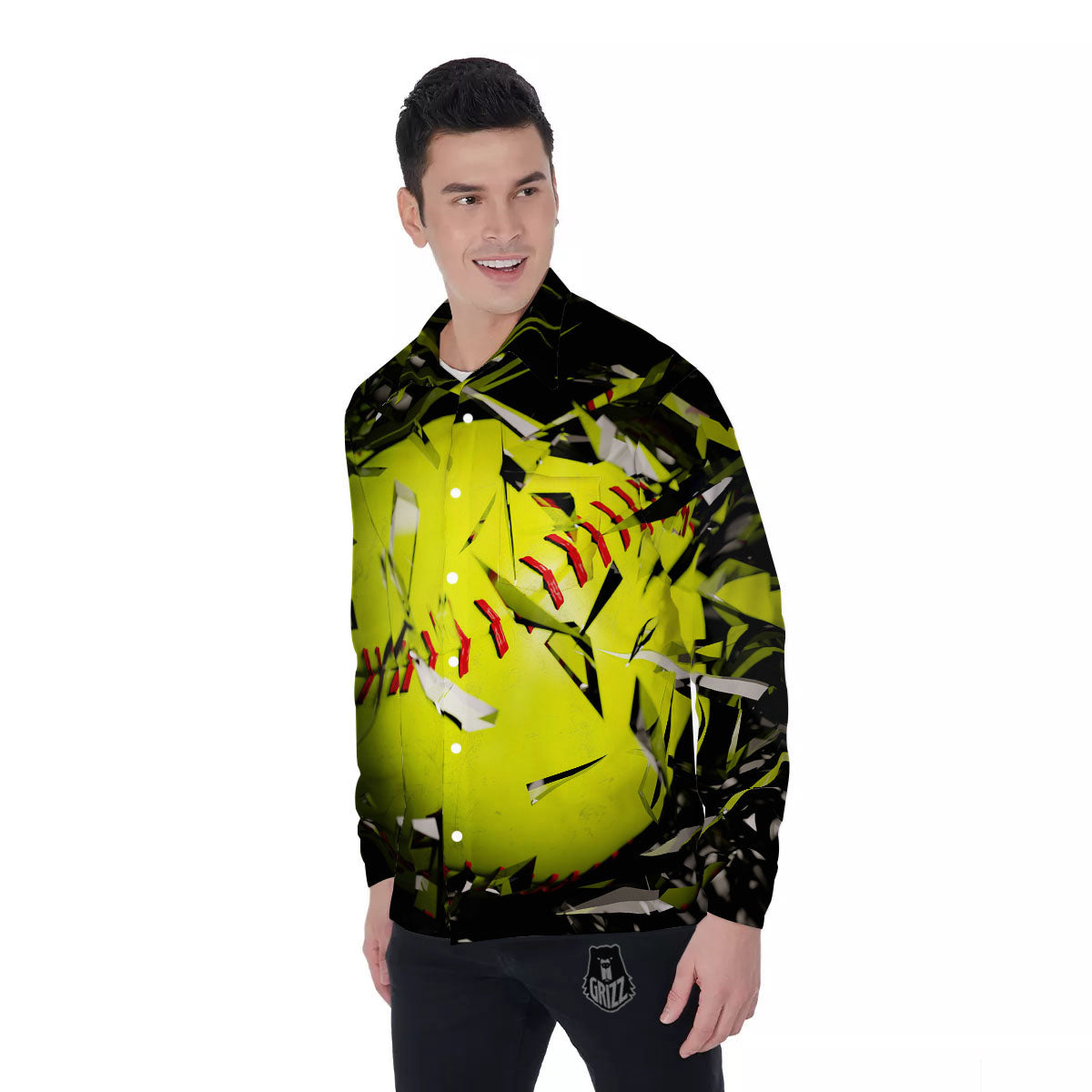 3D Baseballs Print Men's Long Sleeve Shirts-grizzshop