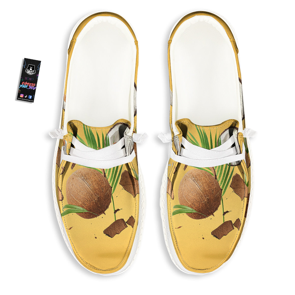 3D Coconut Print White Loafers-grizzshop