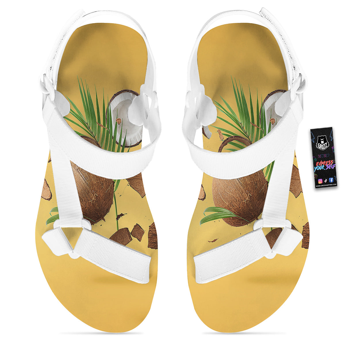 3D Coconut Print White Open Toe Sandals-grizzshop