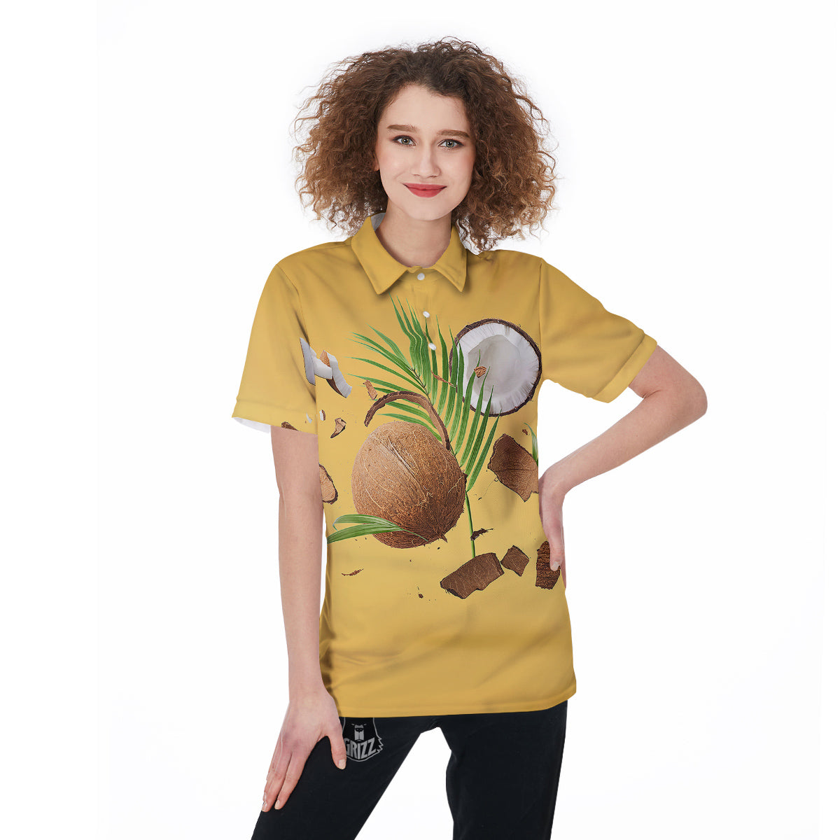 3D Coconut Print Women's Golf Shirts-grizzshop