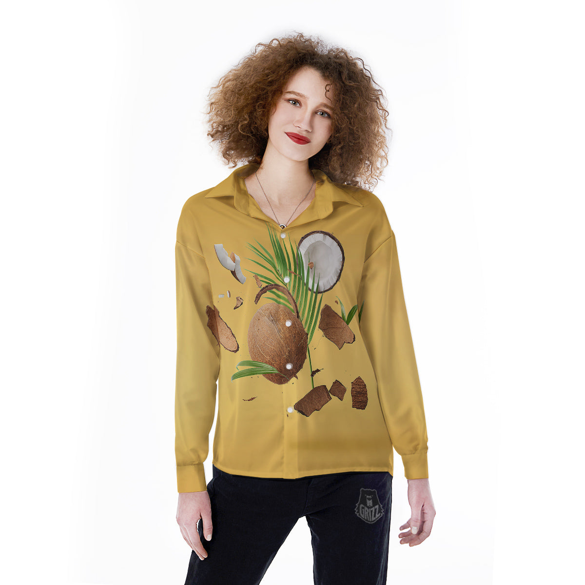 3D Coconut Print Women's Long Sleeve Shirts-grizzshop