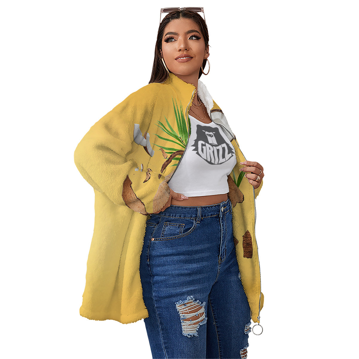 3D Coconut Print Women's Sherpa Jacket-grizzshop