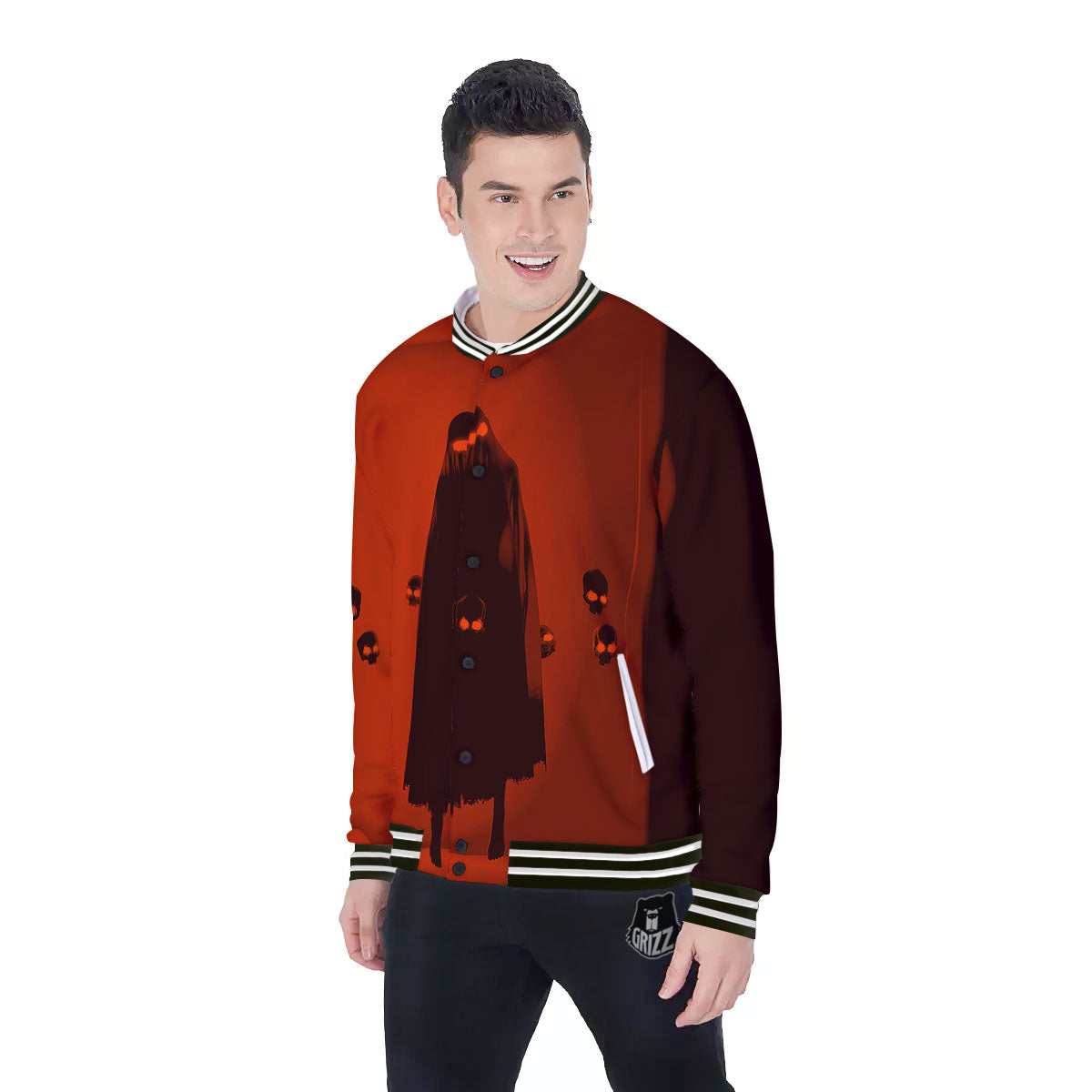 3D Ghost In The Darkness Print Baseball Jacket-grizzshop