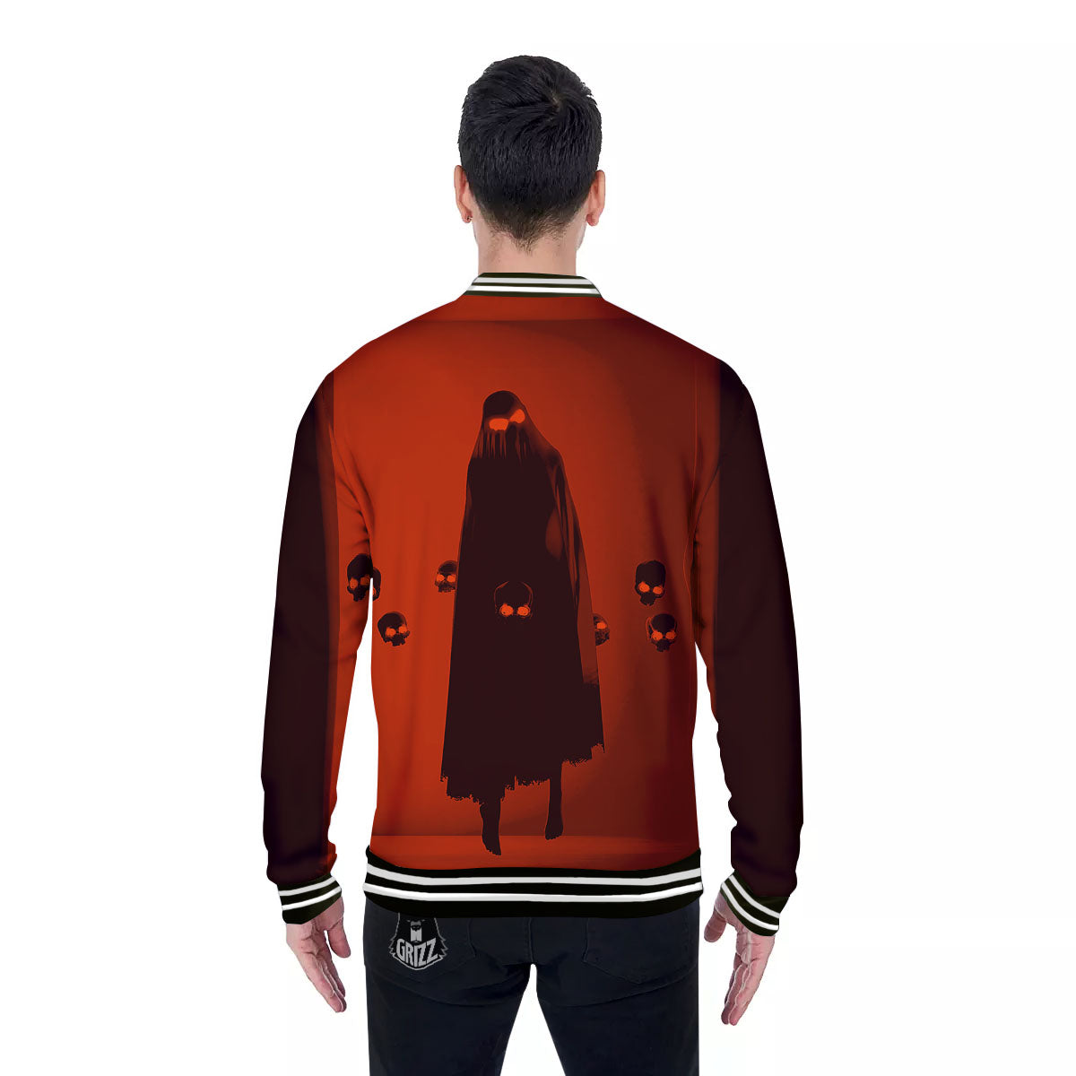 3D Ghost In The Darkness Print Baseball Jacket-grizzshop