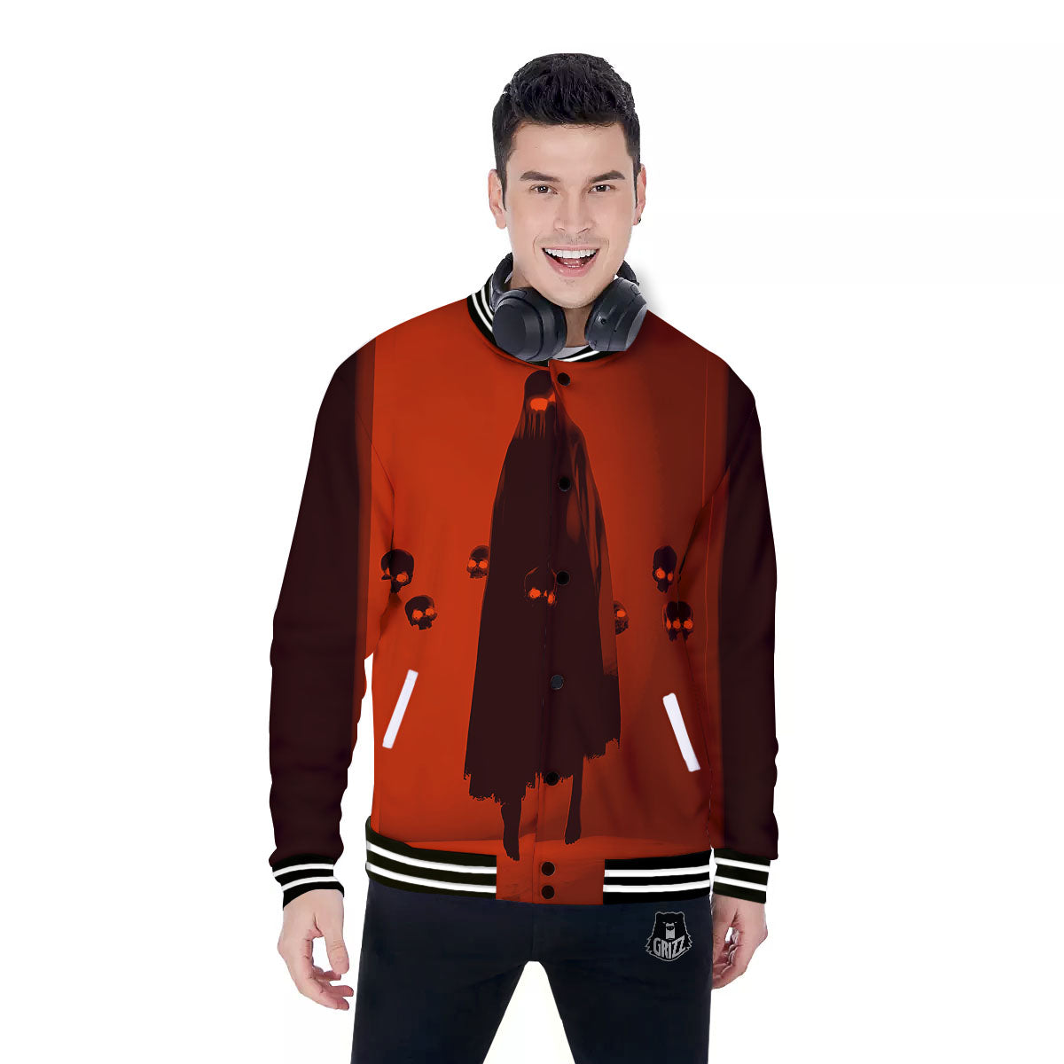 3D Ghost In The Darkness Print Baseball Jacket-grizzshop
