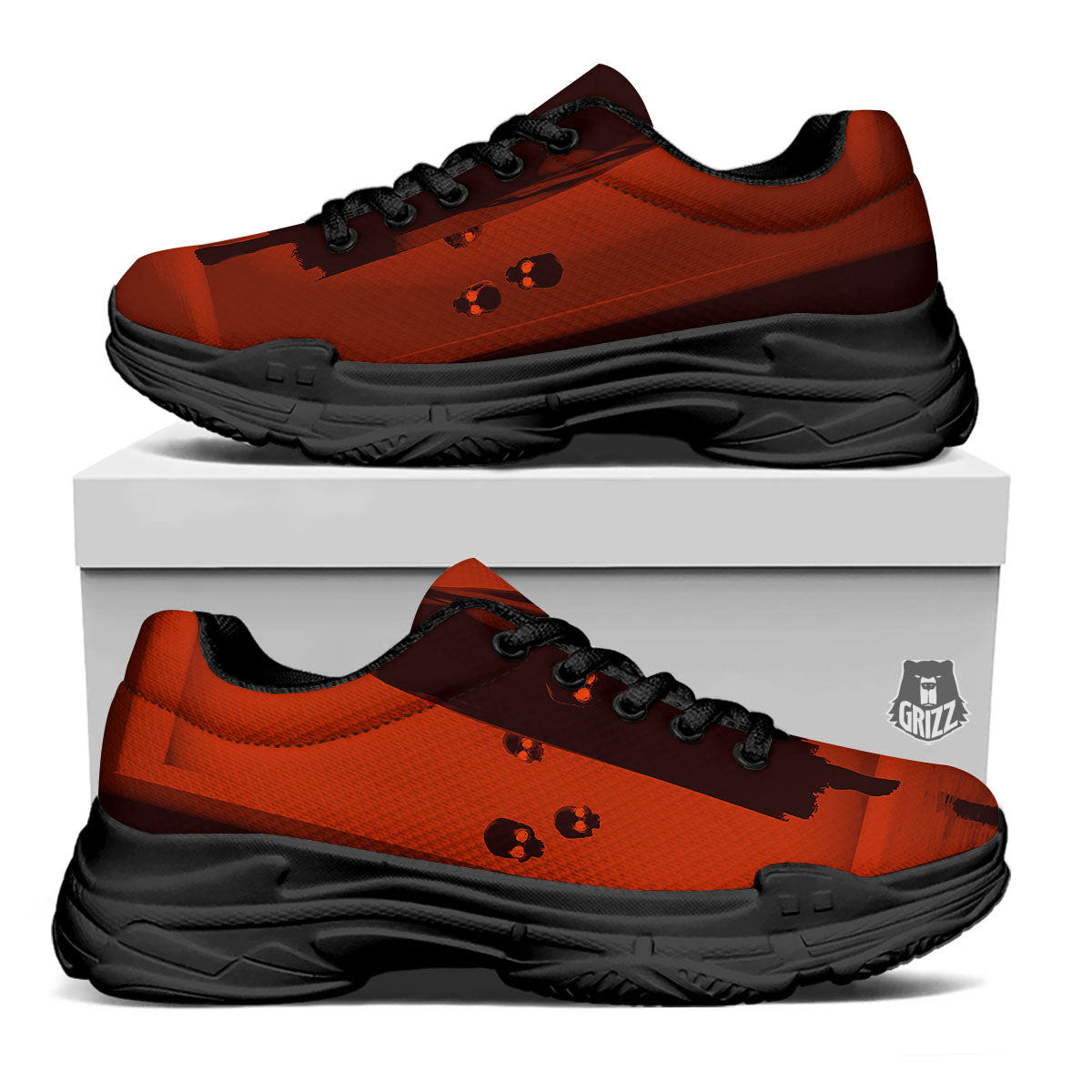 3D Ghost In The Darkness Print Black Chunky Shoes-grizzshop