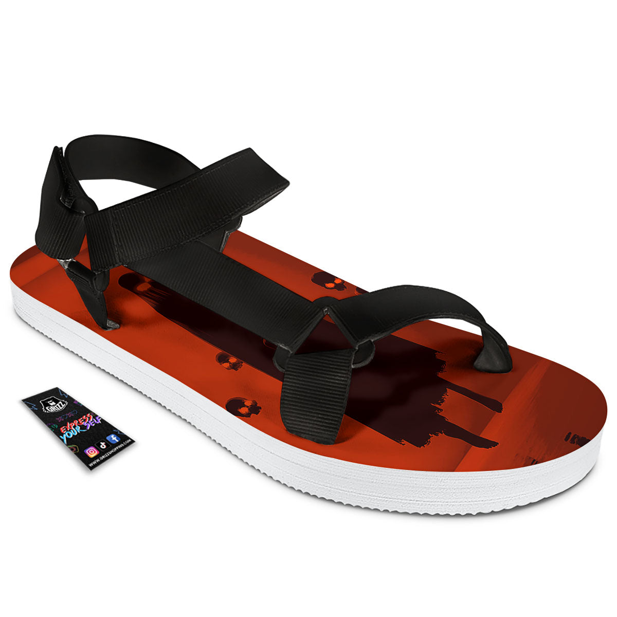 3D Ghost In The Darkness Print Black Open Toe Sandals-grizzshop