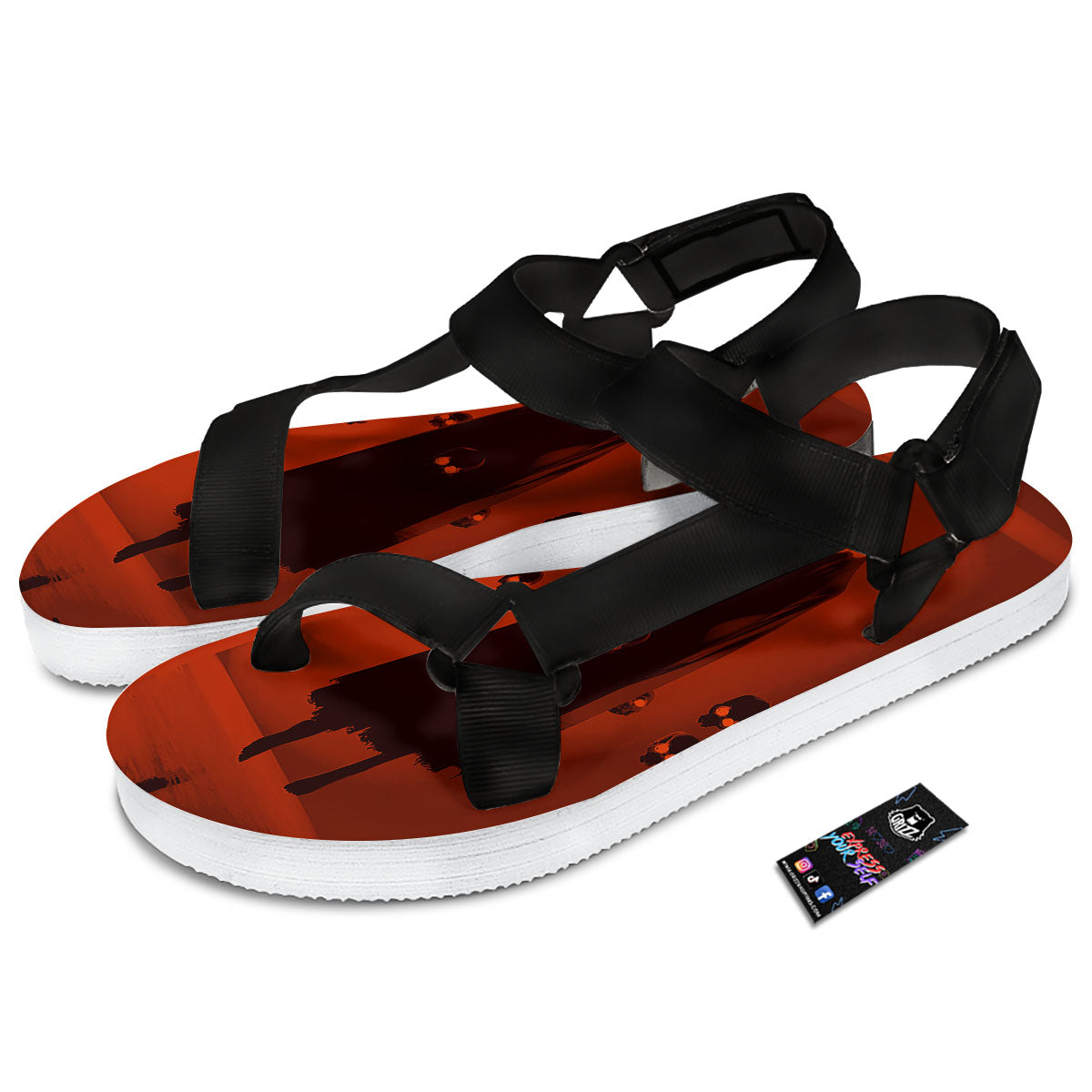 3D Ghost In The Darkness Print Black Open Toe Sandals-grizzshop