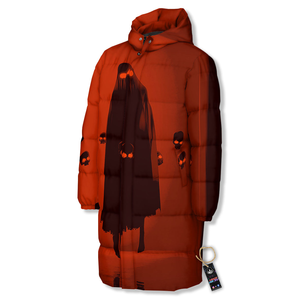 3D Ghost In The Darkness Print Long Down Jacket-grizzshop