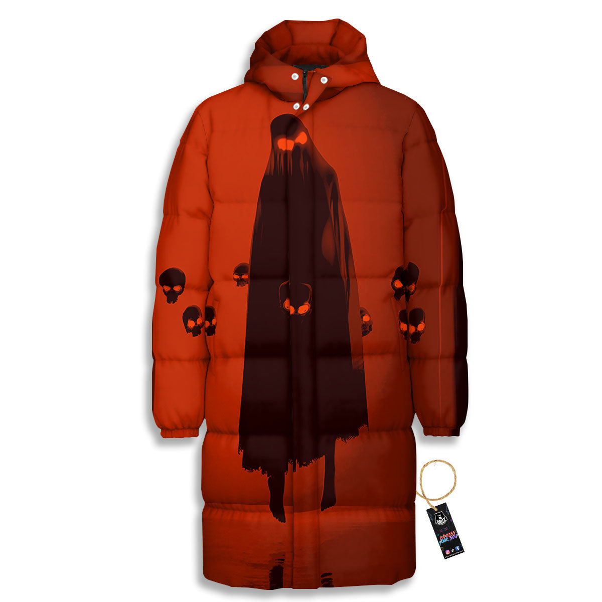 3D Ghost In The Darkness Print Long Down Jacket-grizzshop