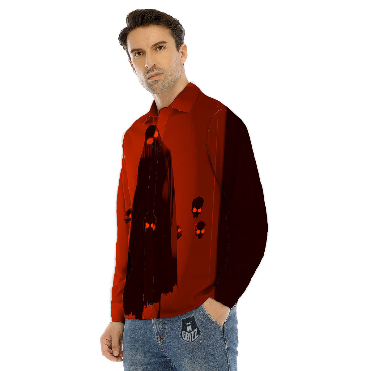 3D Ghost In The Darkness Print Men's Dress Shirts-grizzshop