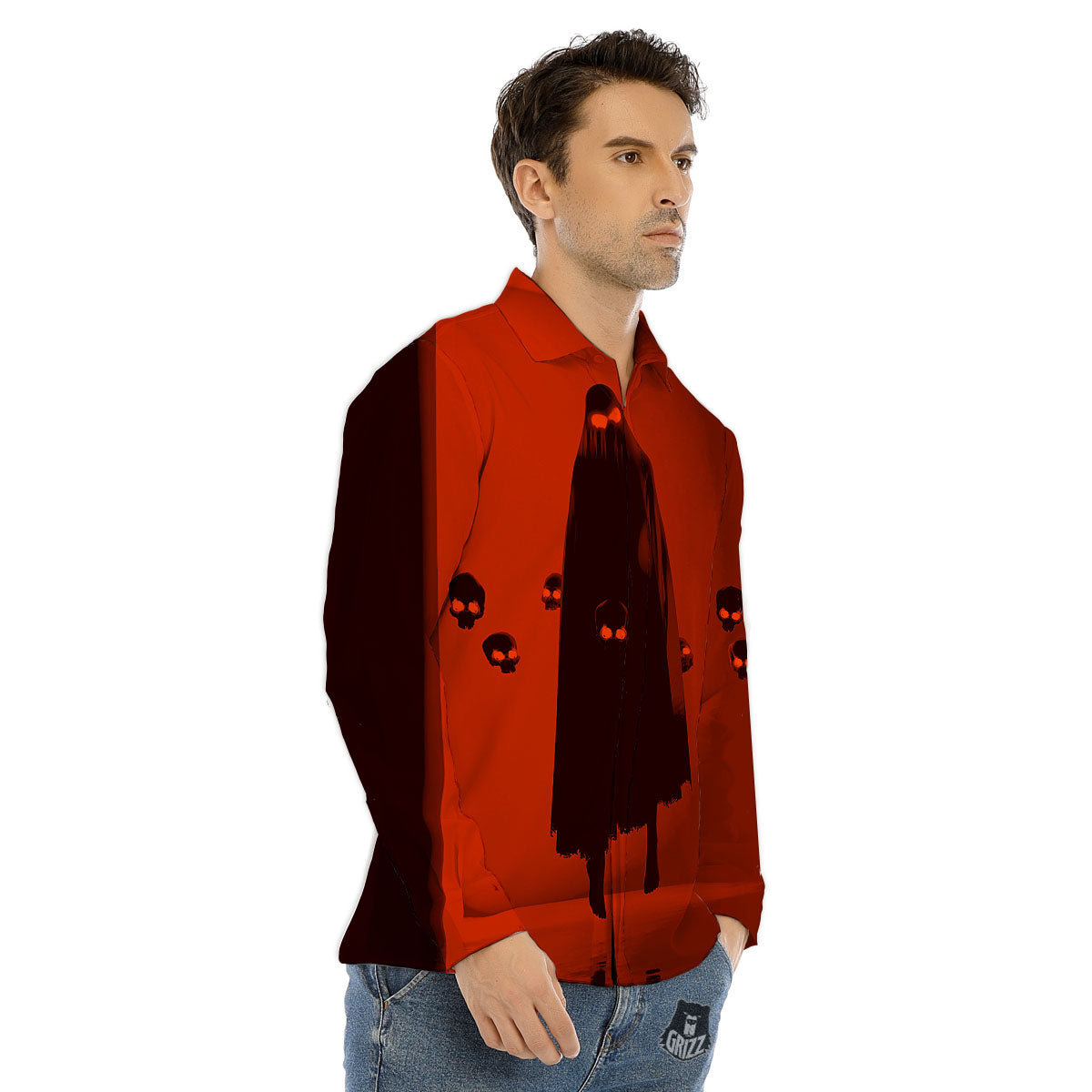 3D Ghost In The Darkness Print Men's Dress Shirts-grizzshop