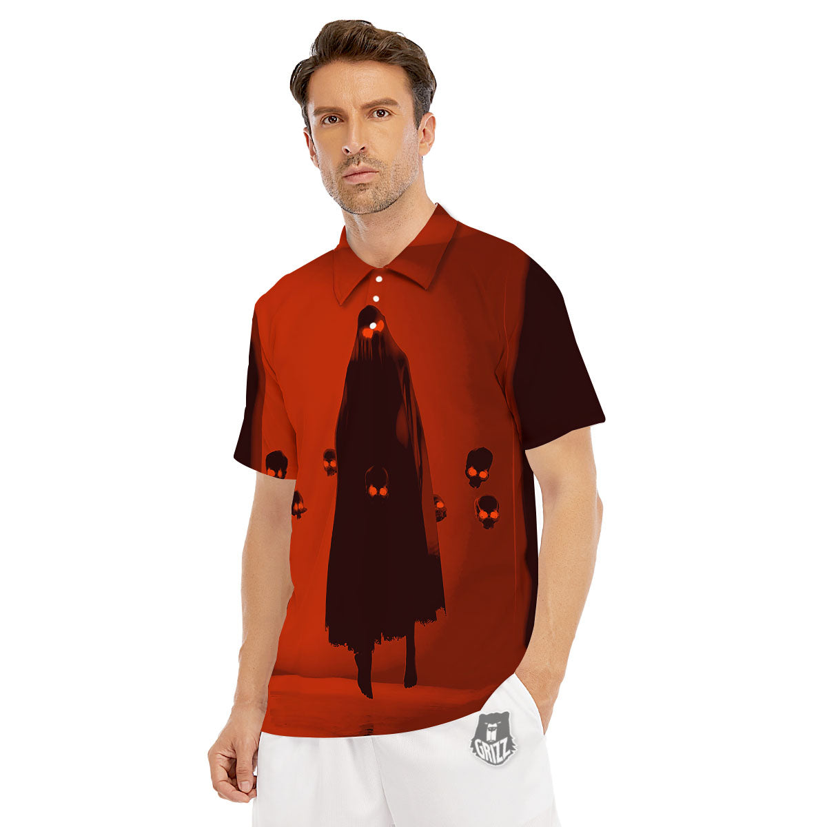 3D Ghost In The Darkness Print Men's Golf Shirts-grizzshop
