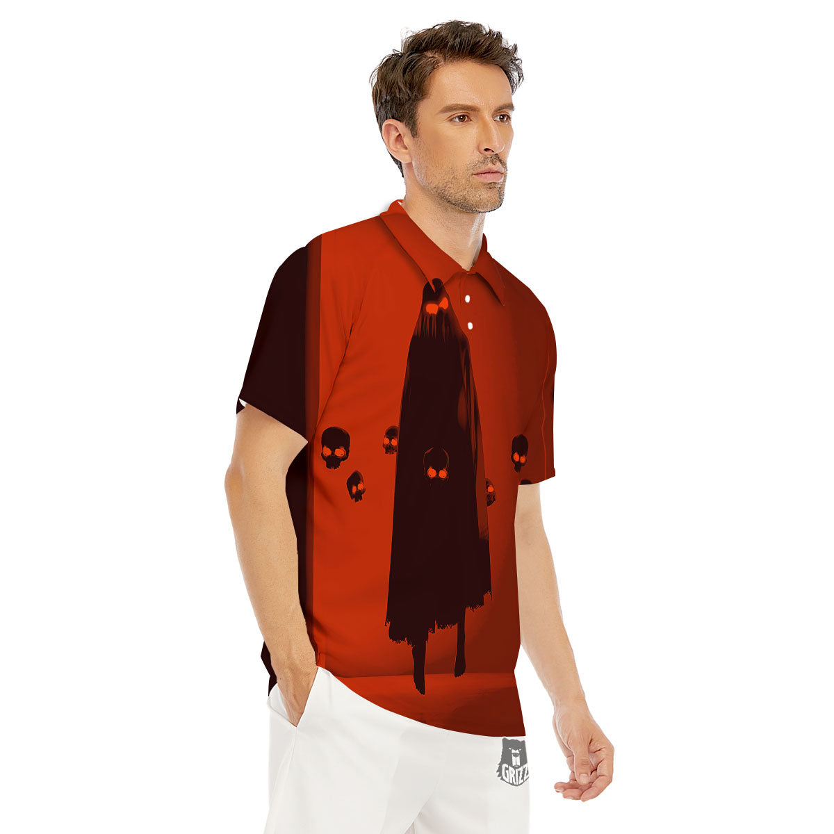 3D Ghost In The Darkness Print Men's Golf Shirts-grizzshop