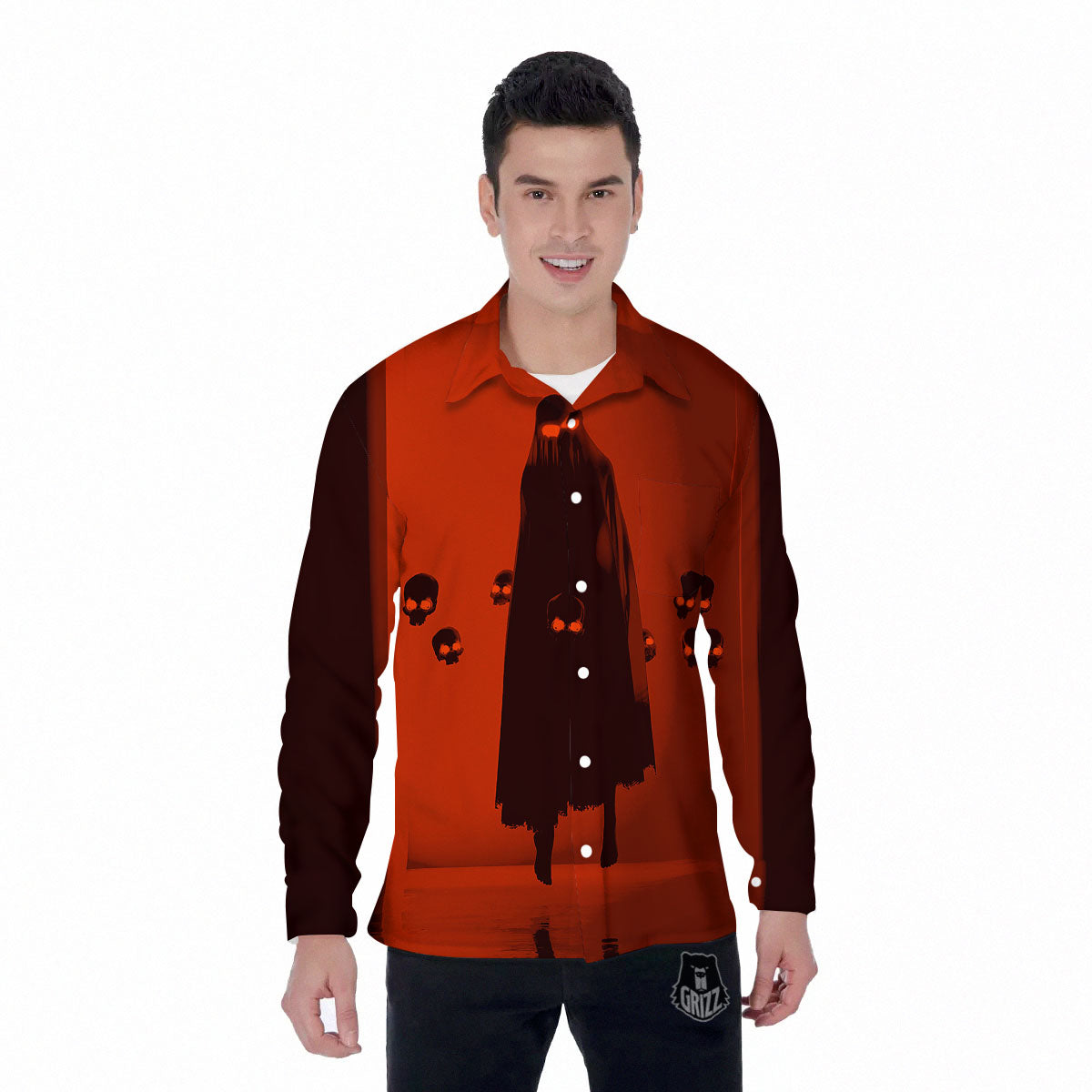 3D Ghost In The Darkness Print Men's Long Sleeve Shirts-grizzshop