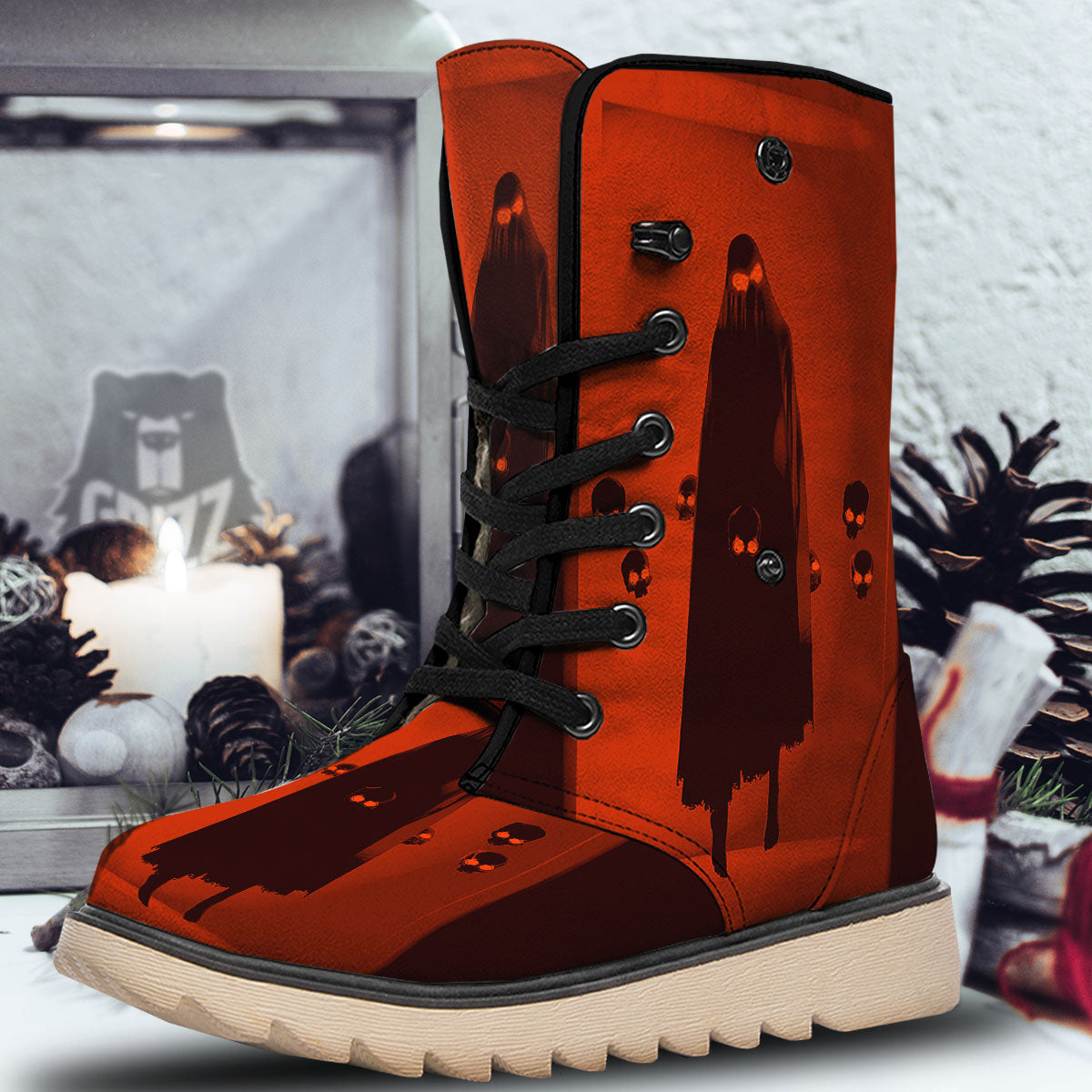 3D Ghost In The Darkness Print Snow Boots-grizzshop