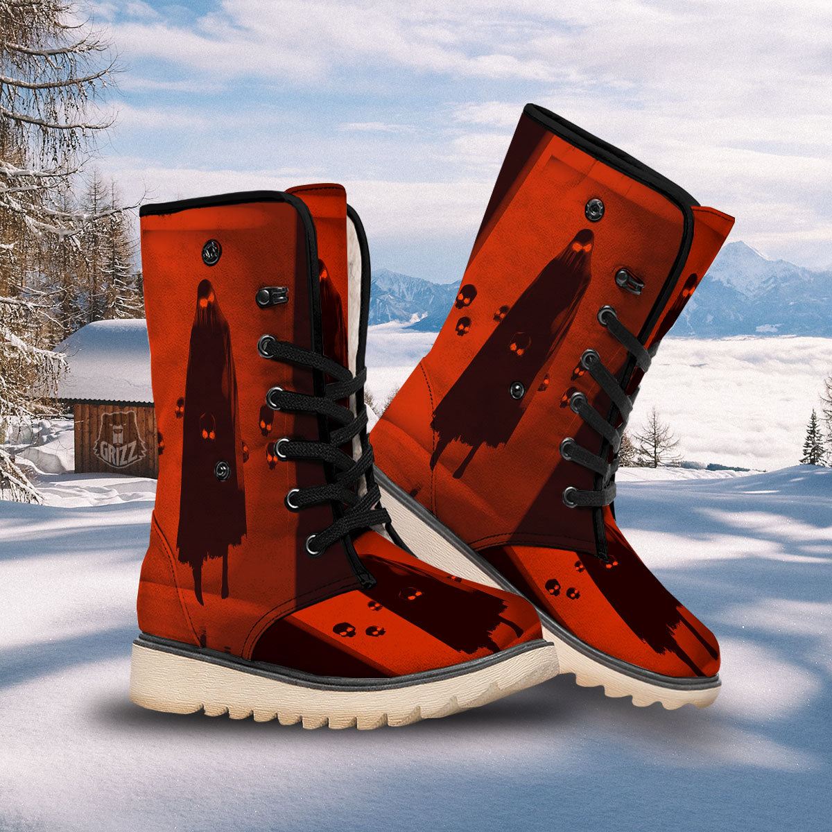 3D Ghost In The Darkness Print Snow Boots-grizzshop