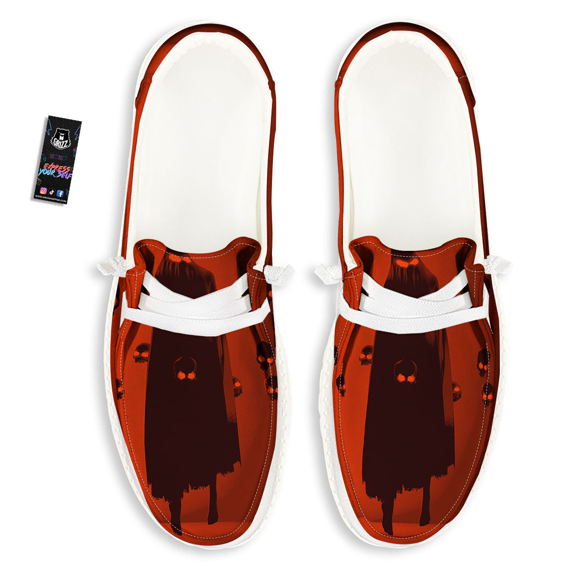 3D Ghost In The Darkness Print White Loafers-grizzshop