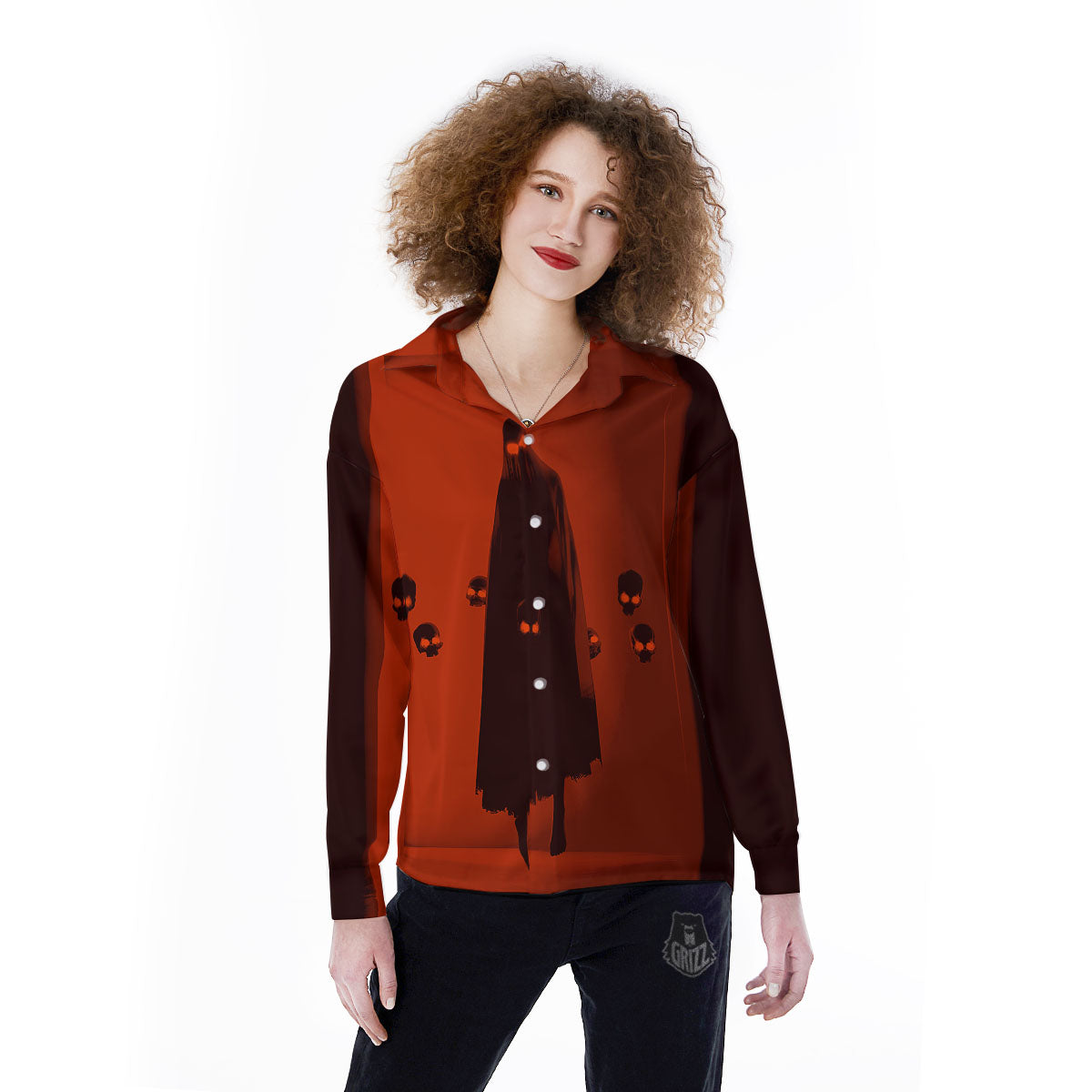 3D Ghost In The Darkness Print Women's Long Sleeve Shirts-grizzshop