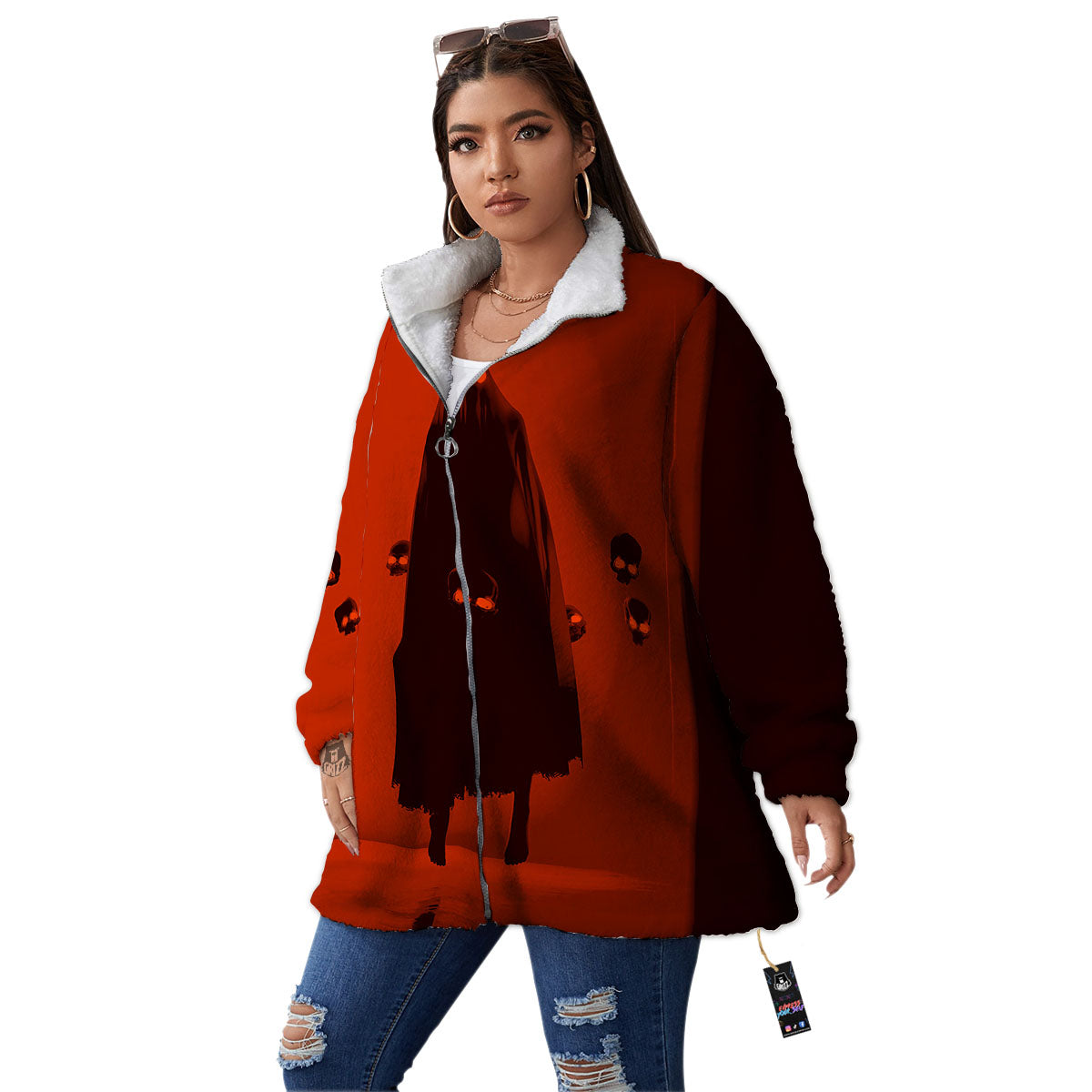 3D Ghost In The Darkness Print Women's Sherpa Jacket-grizzshop
