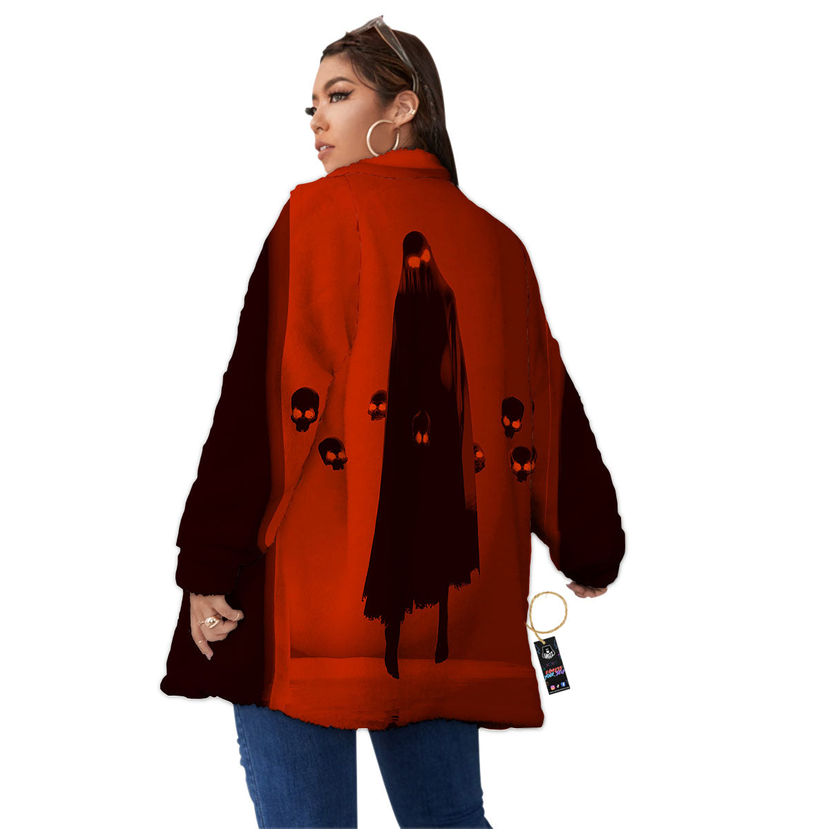 3D Ghost In The Darkness Print Women's Sherpa Jacket-grizzshop
