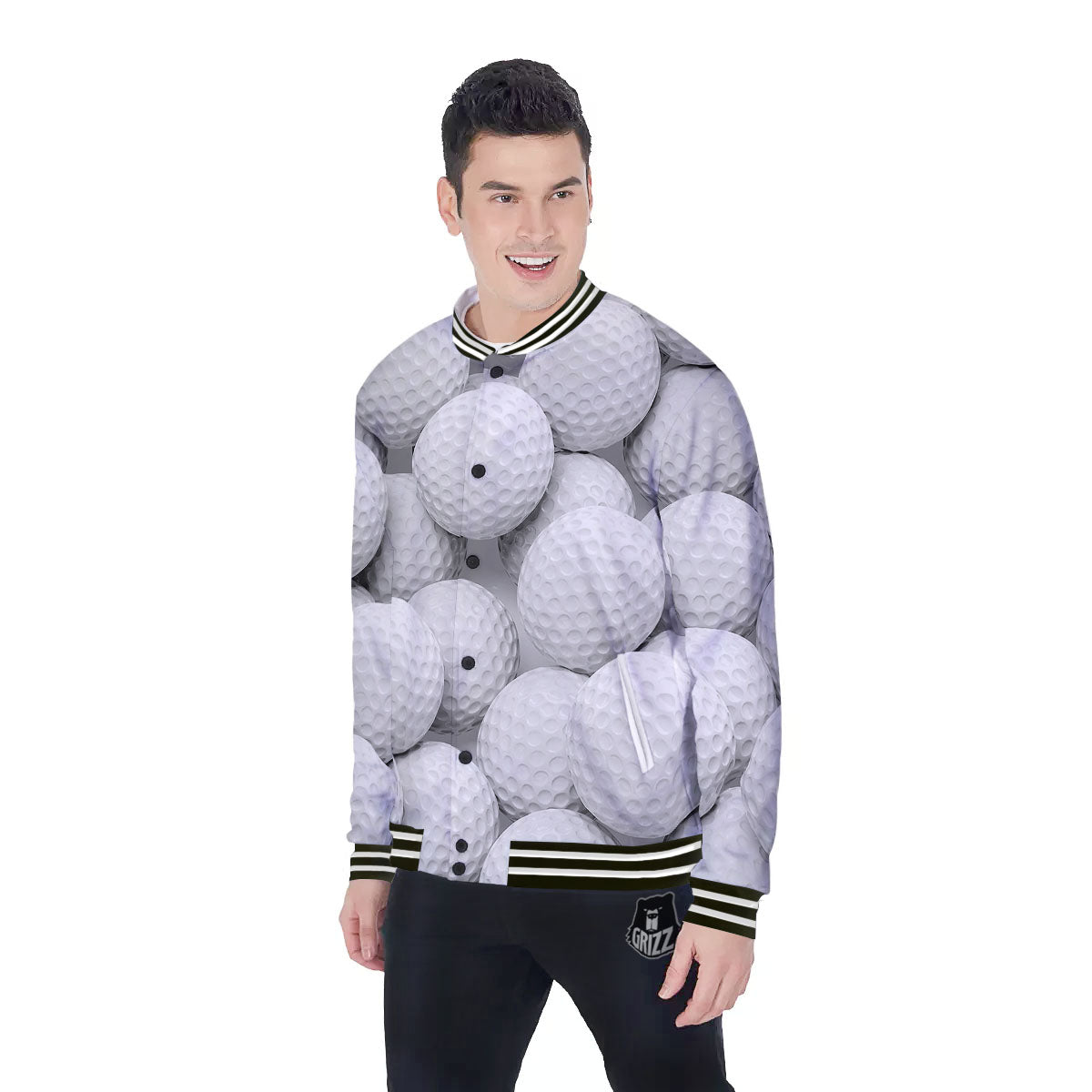 3D Golf Ball Print Baseball Jacket-grizzshop