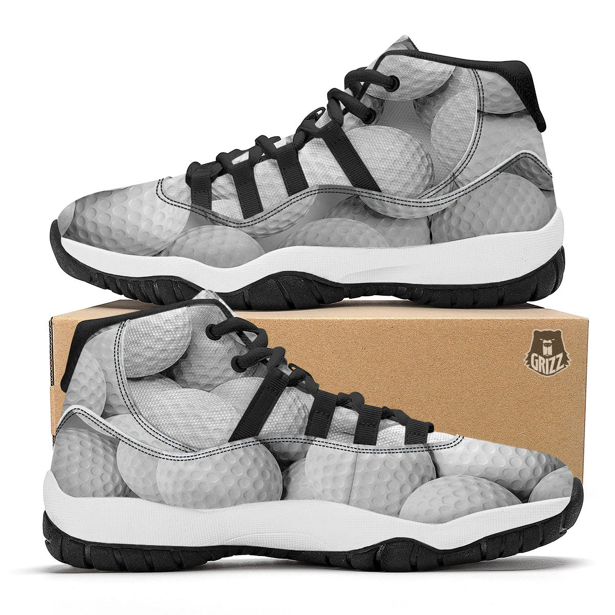 3D Golf Ball Print Black Bball Shoes-grizzshop