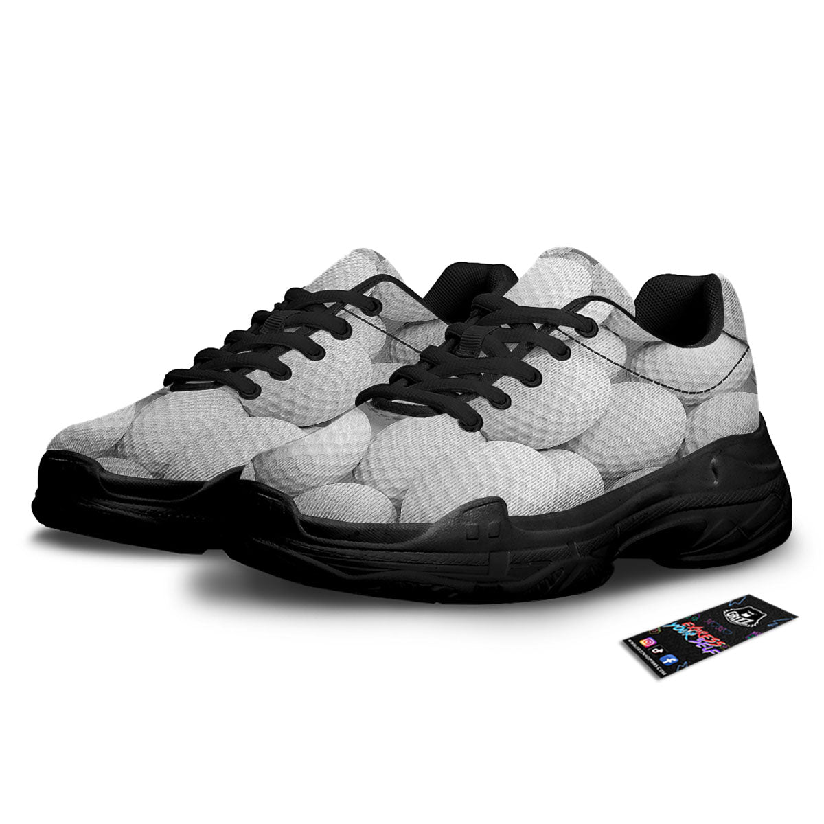 3D Golf Ball Print Black Chunky Shoes-grizzshop