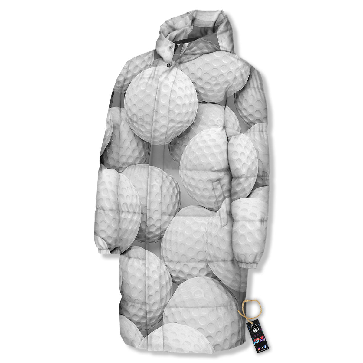 3D Golf Ball Print Long Down Jacket-grizzshop