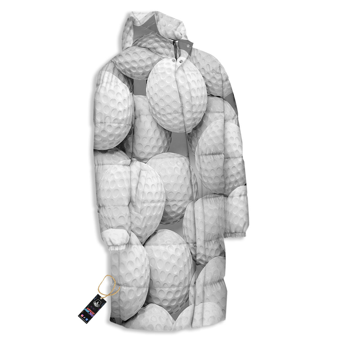 3D Golf Ball Print Long Down Jacket-grizzshop