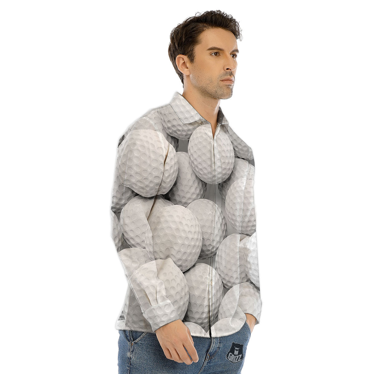 3D Golf Ball Print Men's Dress Shirts-grizzshop
