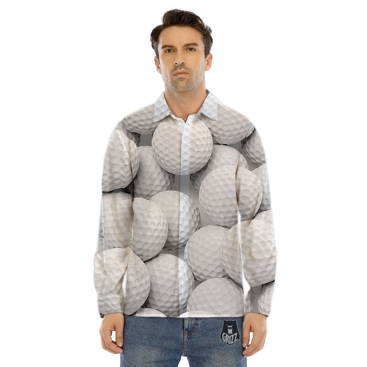 3D Golf Ball Print Men's Dress Shirts-grizzshop