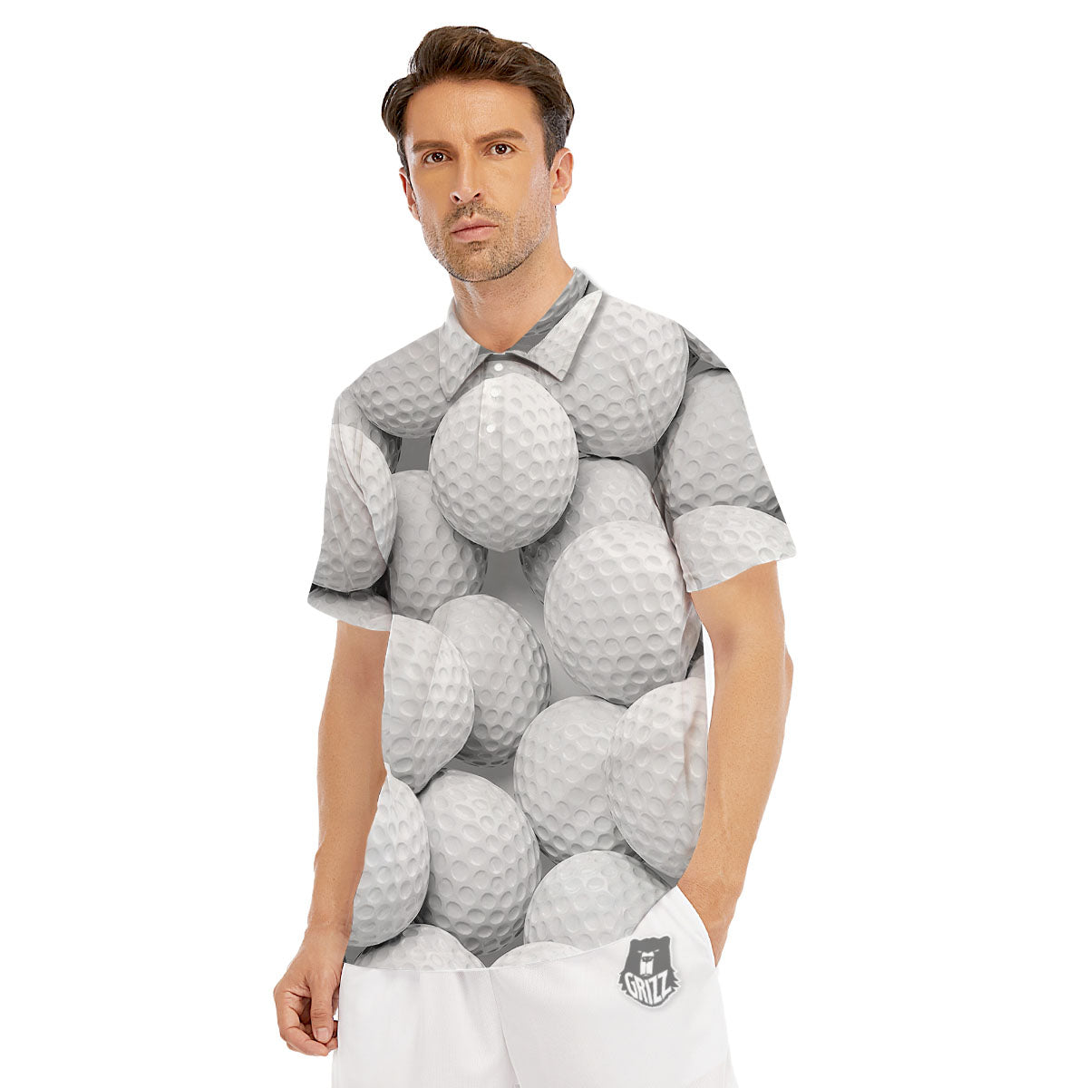 3D Golf Ball Print Men's Golf Shirts-grizzshop