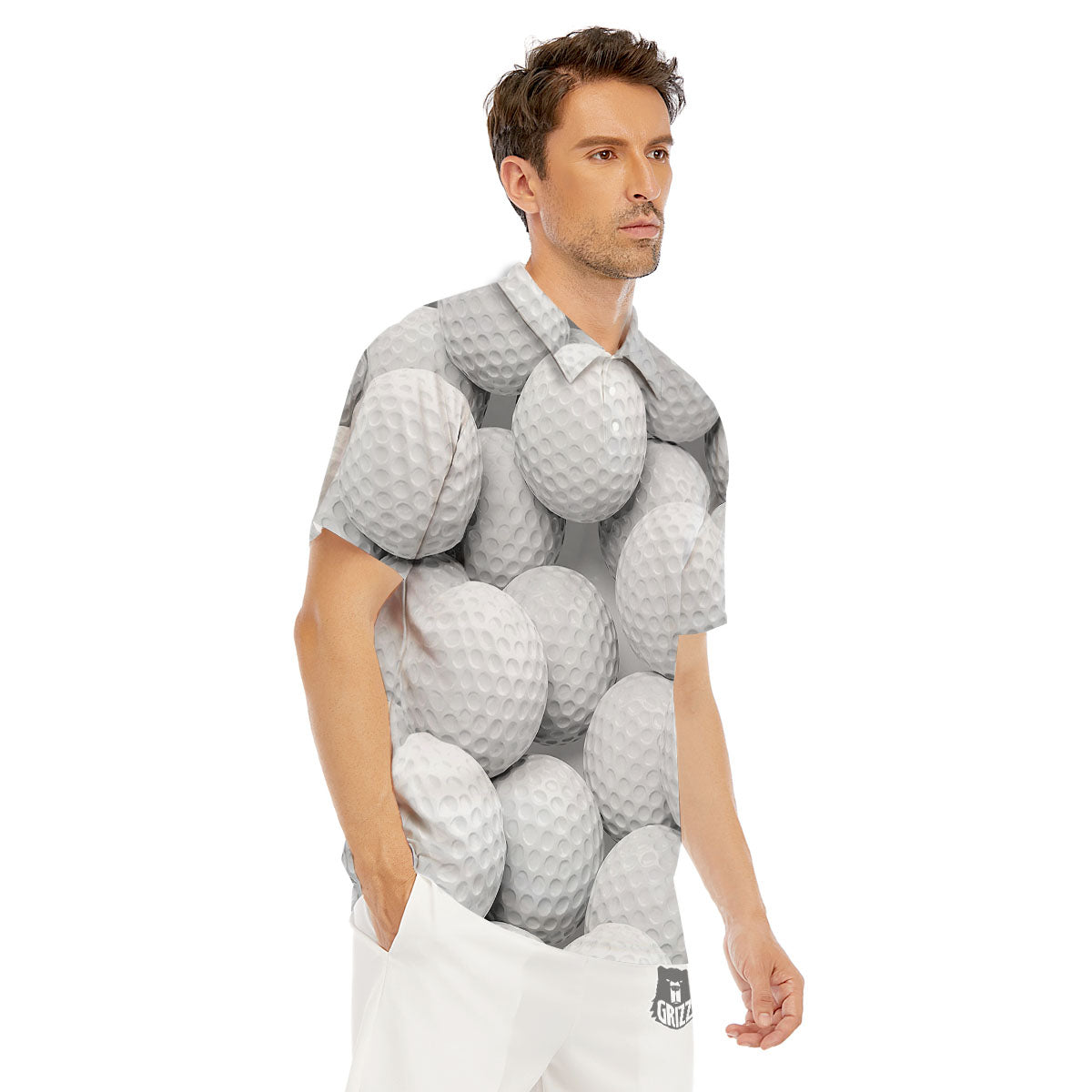 3D Golf Ball Print Men's Golf Shirts-grizzshop