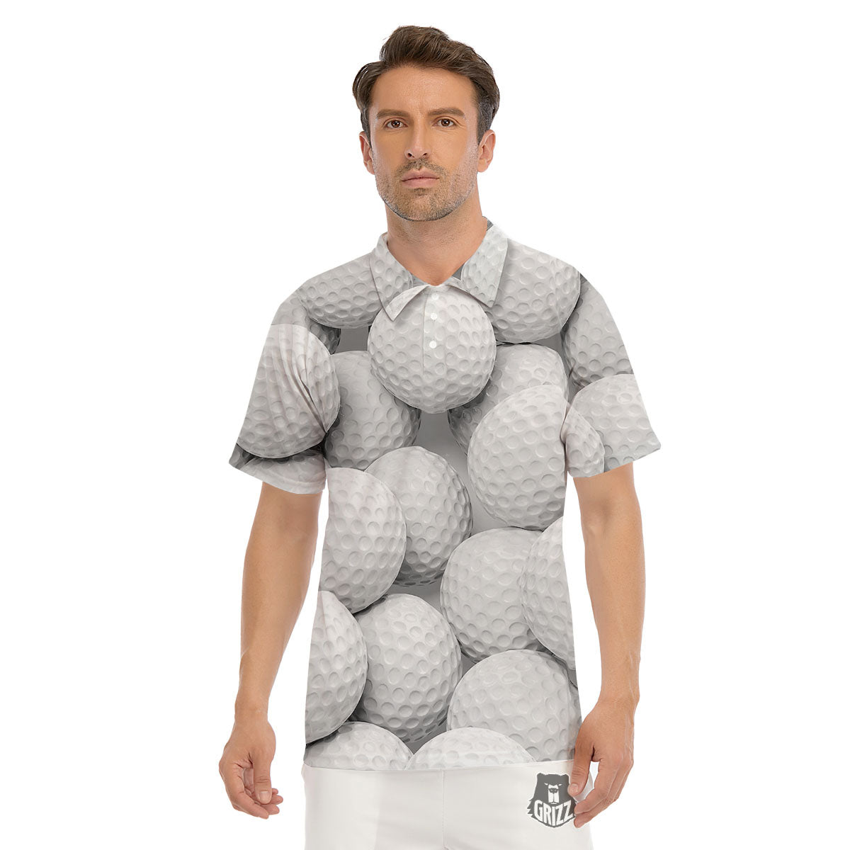 3D Golf Ball Print Men's Golf Shirts-grizzshop