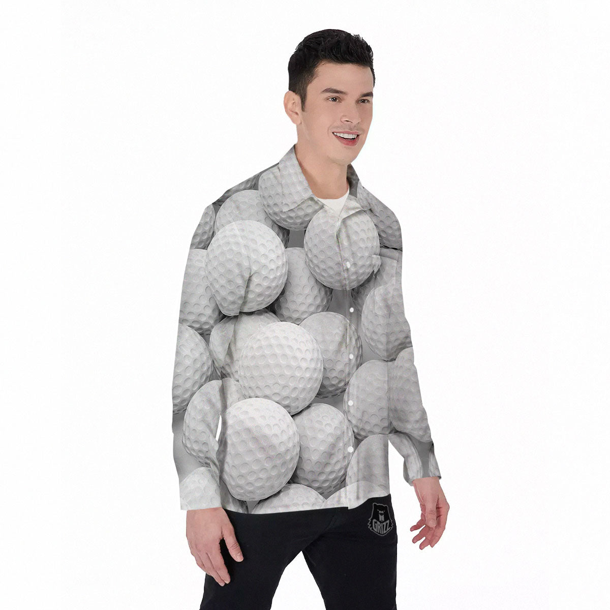 3D Golf Ball Print Men's Long Sleeve Shirts-grizzshop