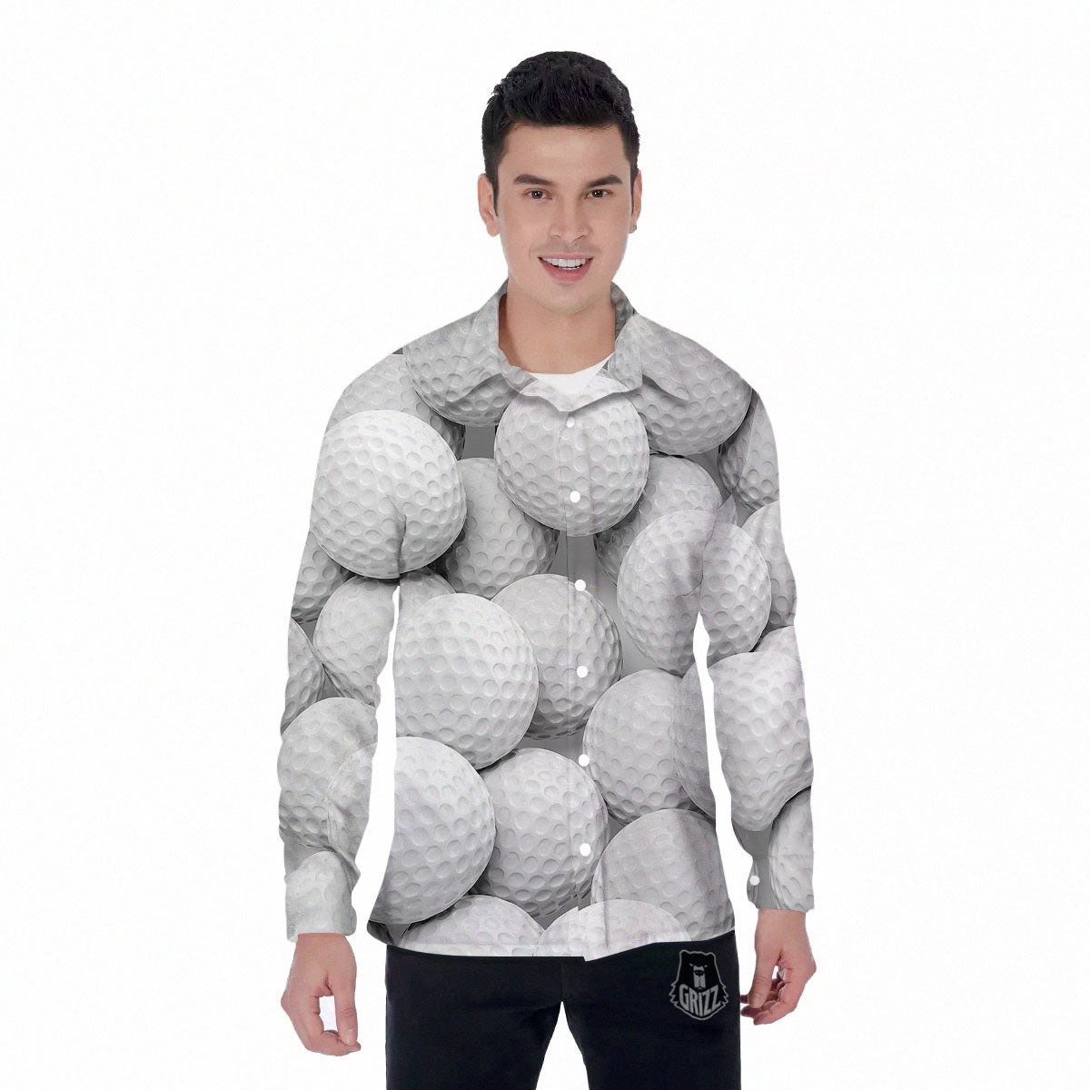 3D Golf Ball Print Men's Long Sleeve Shirts-grizzshop