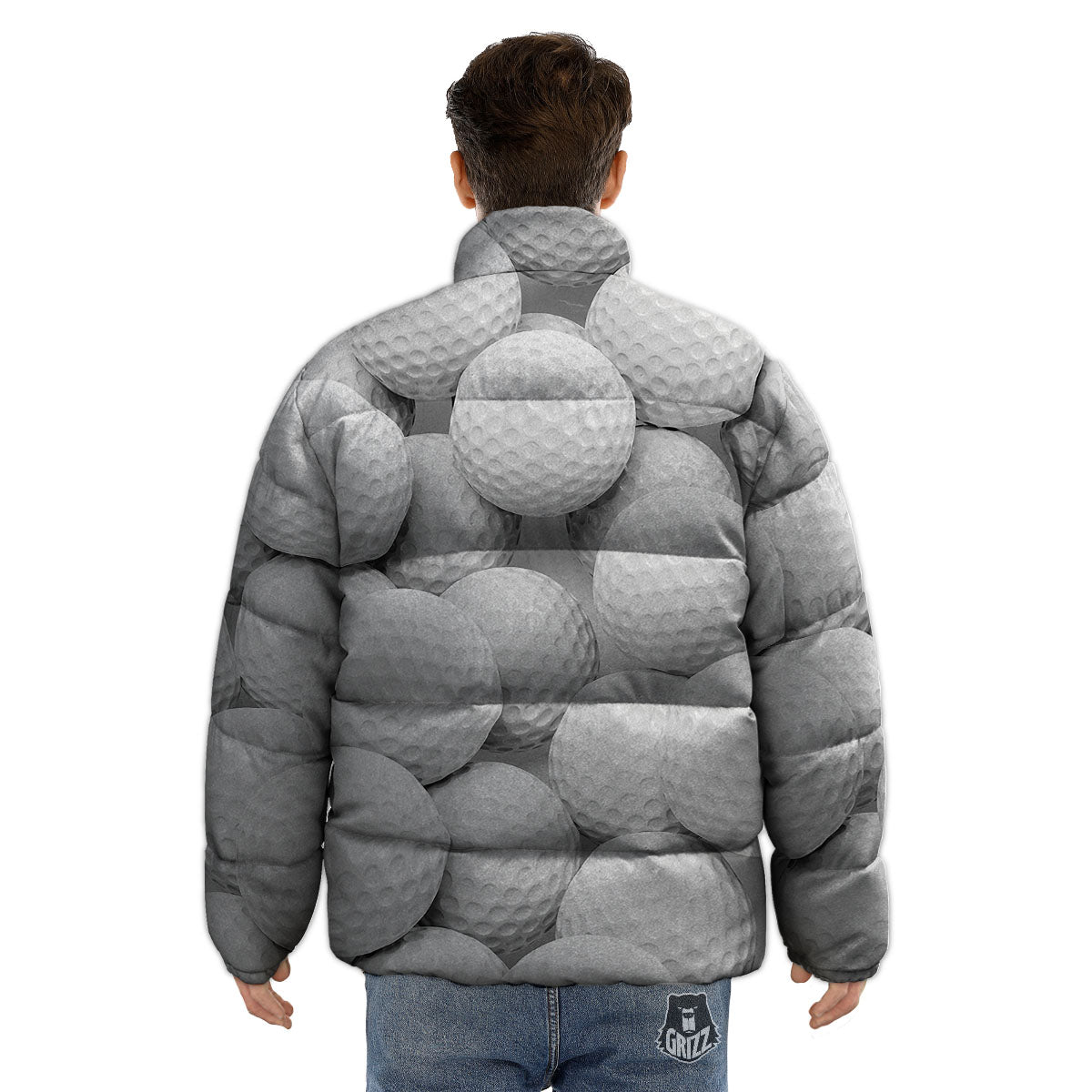 3D Golf Ball Print Puffer Jacket-grizzshop
