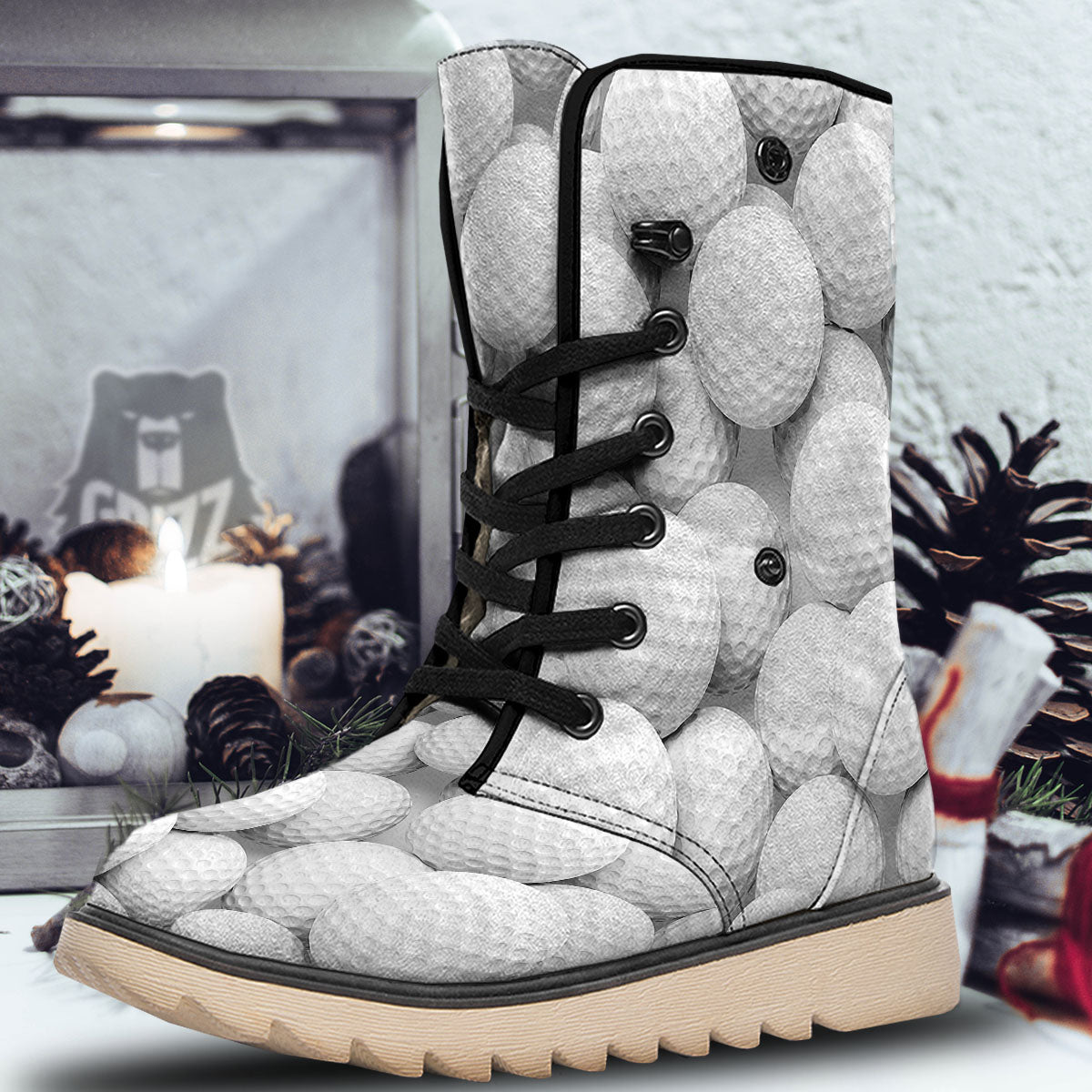 3D Golf Ball Print Snow Boots-grizzshop