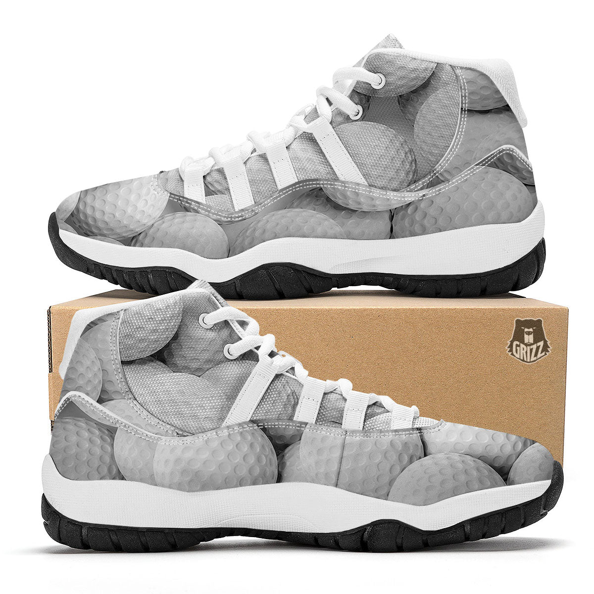 3D Golf Ball Print White Bball Shoes-grizzshop