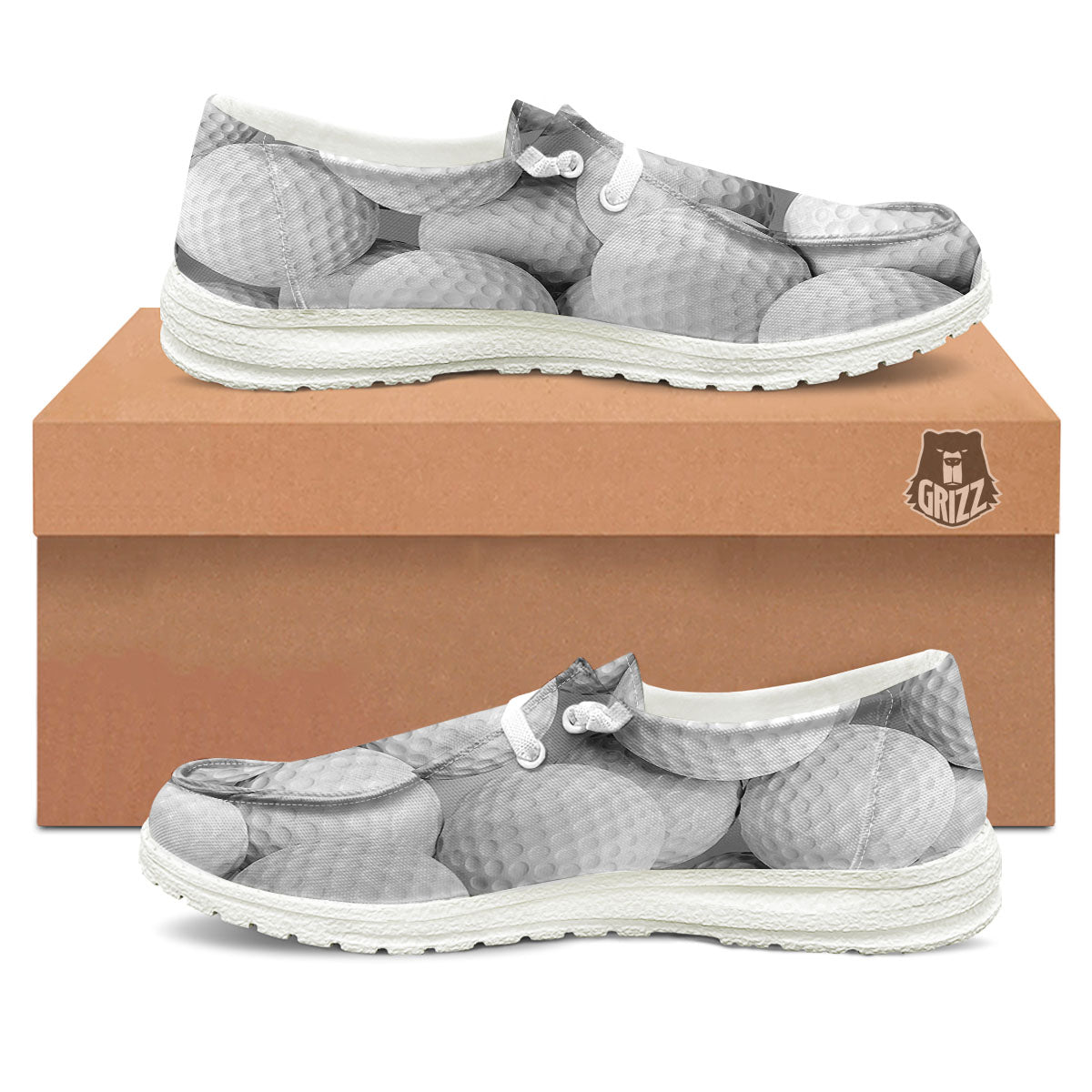 3D Golf Ball Print White Loafers-grizzshop