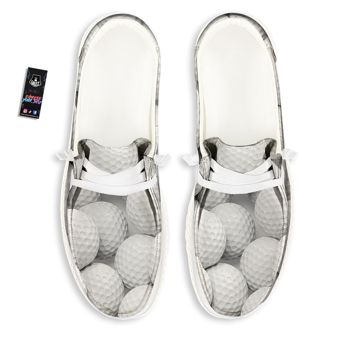 3D Golf Ball Print White Loafers-grizzshop
