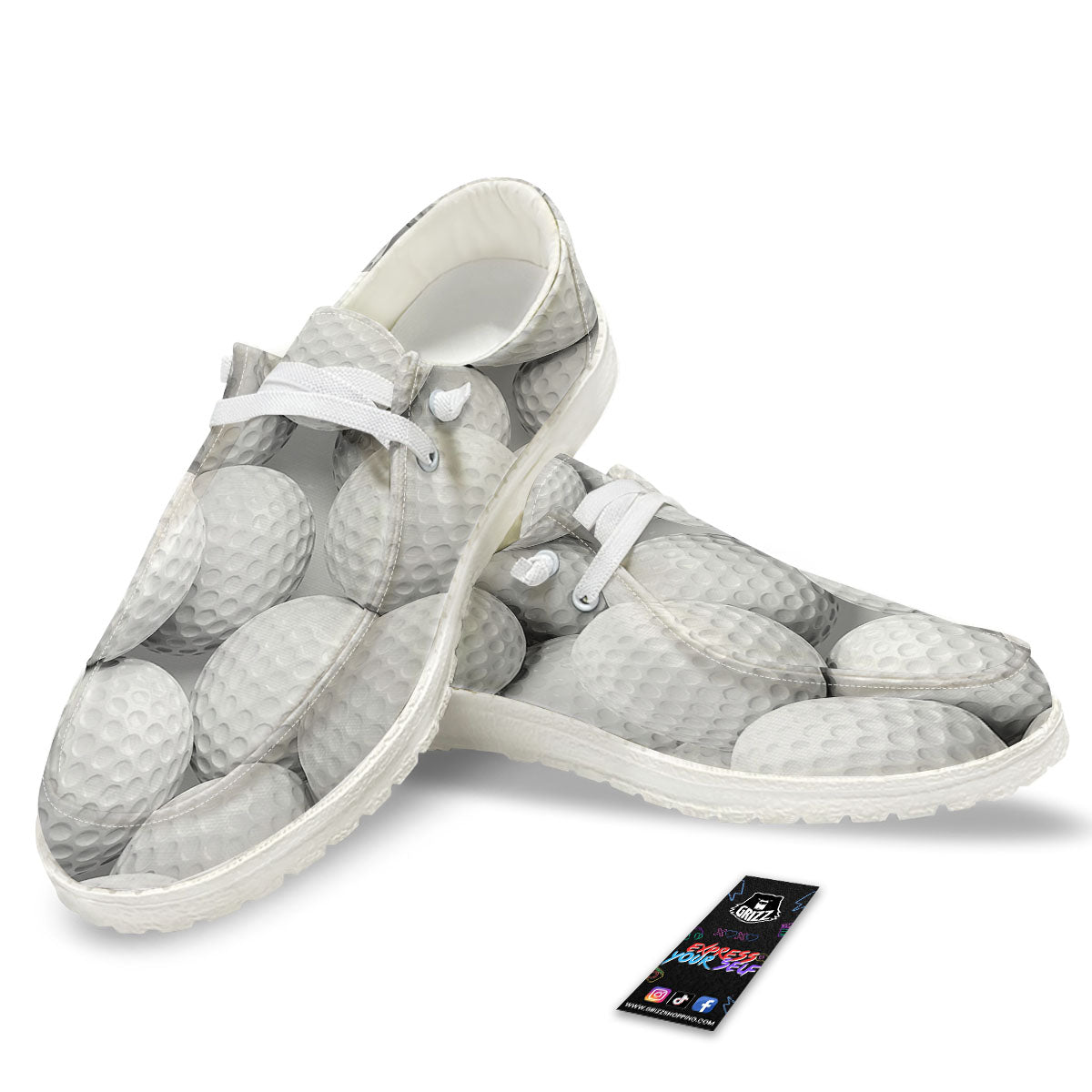3D Golf Ball Print White Loafers-grizzshop