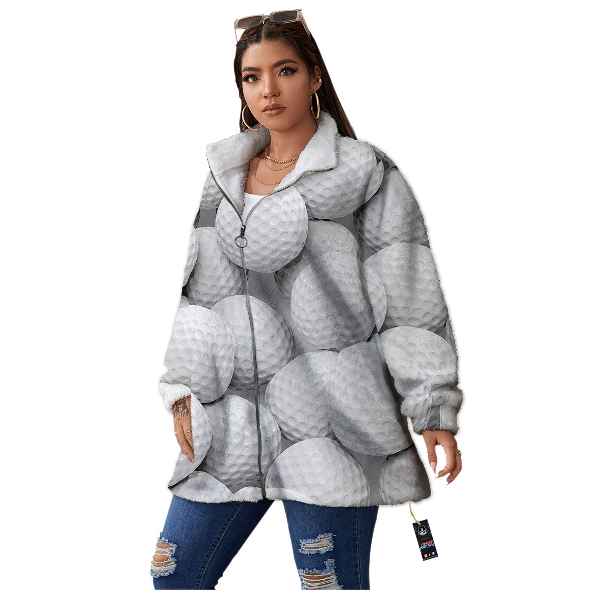 3D Golf Ball Print Women's Sherpa Jacket-grizzshop