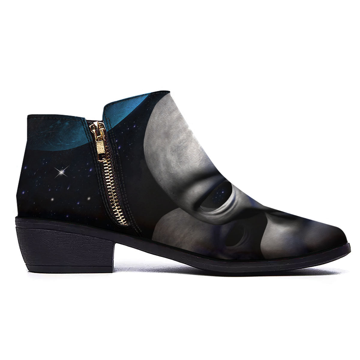 3D Grey Alien Print Ankle Boots-grizzshop